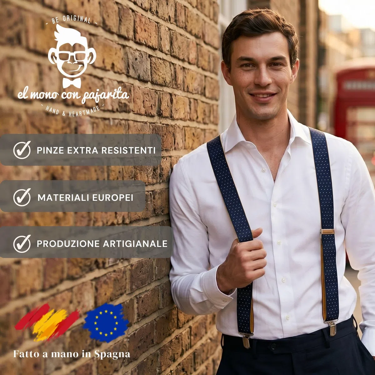 Bretelle da uomo fatte a mano. Bretelle da uomo con 3 clip extra resistenti. Bretelle elastiche da uomo originali, eleganti e resistenti.