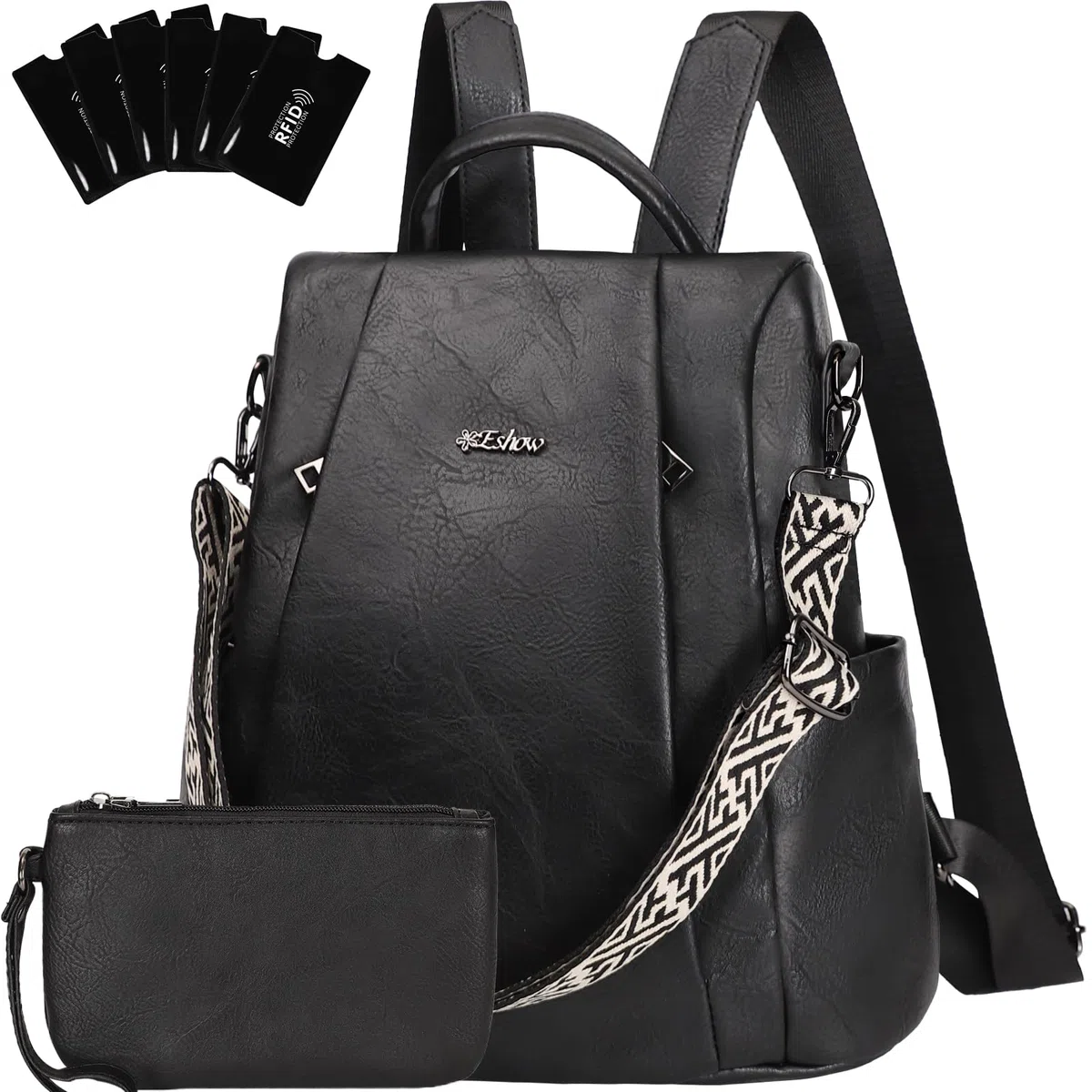 Eshow Zaino Donna Antifurto e Pochette Donna, Zainetto Impermeabile in Pelle Vegana, Borsa Casual ed Moda per Viaggio Scuola Lavoro Shopping e Università