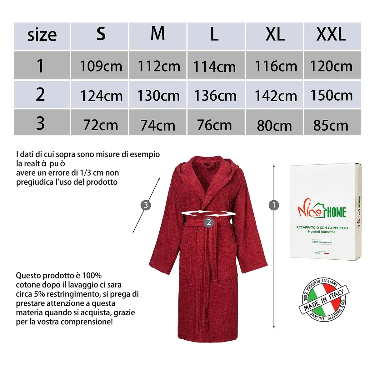 Accappatoio Donna e Uomo in Spugna 100% Cotone - Accappatoio Super Assorbente con Cappuccio - Morbido, Leggero, Anti-Pilling, Made in Italia