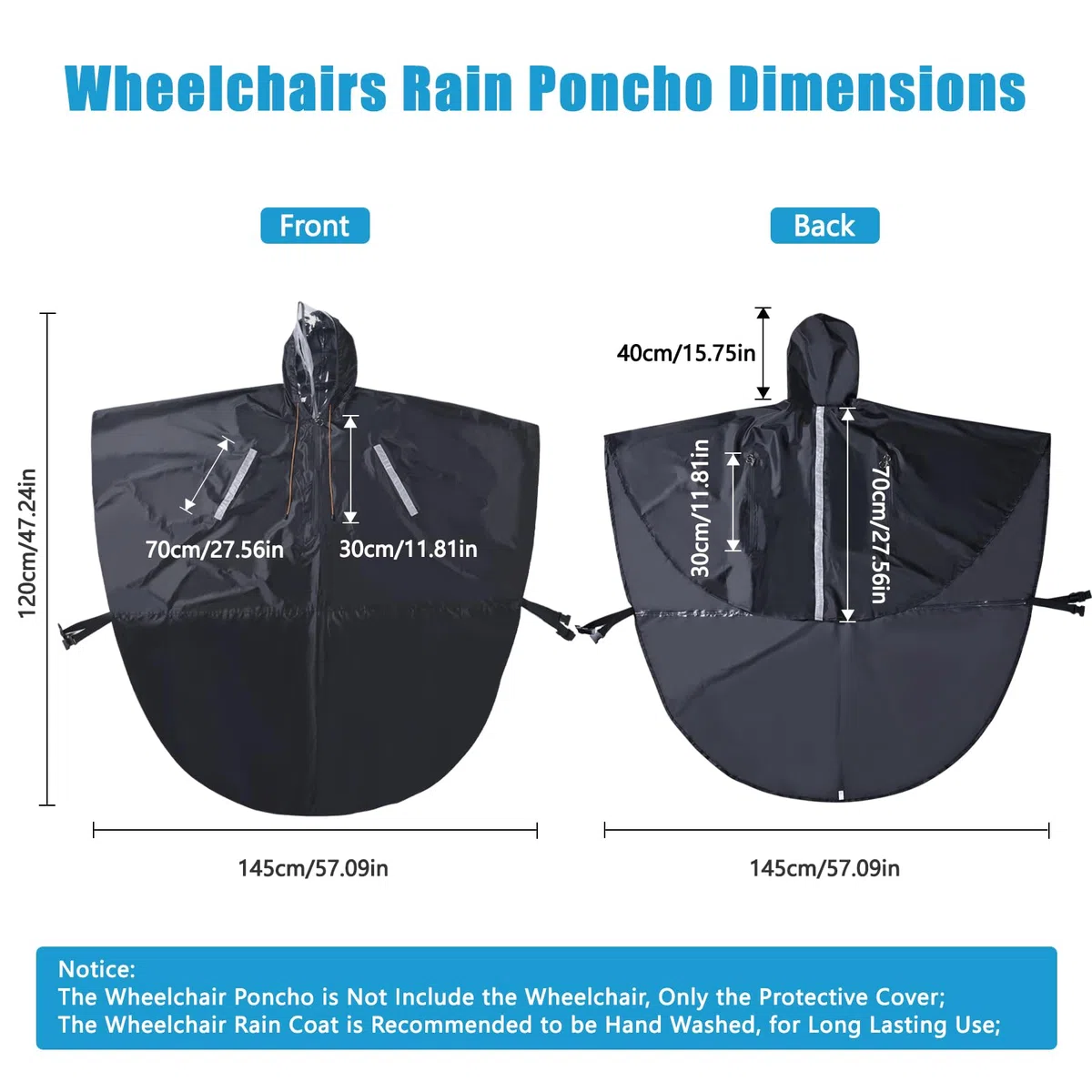 Poncho Impermeabile per Sedie a Rotelle con cappuccio semitrasparente e cerniera impermeabile, Mantella Antipioggia Universale con strisce riflettenti per scooter elettrici e di mobilità