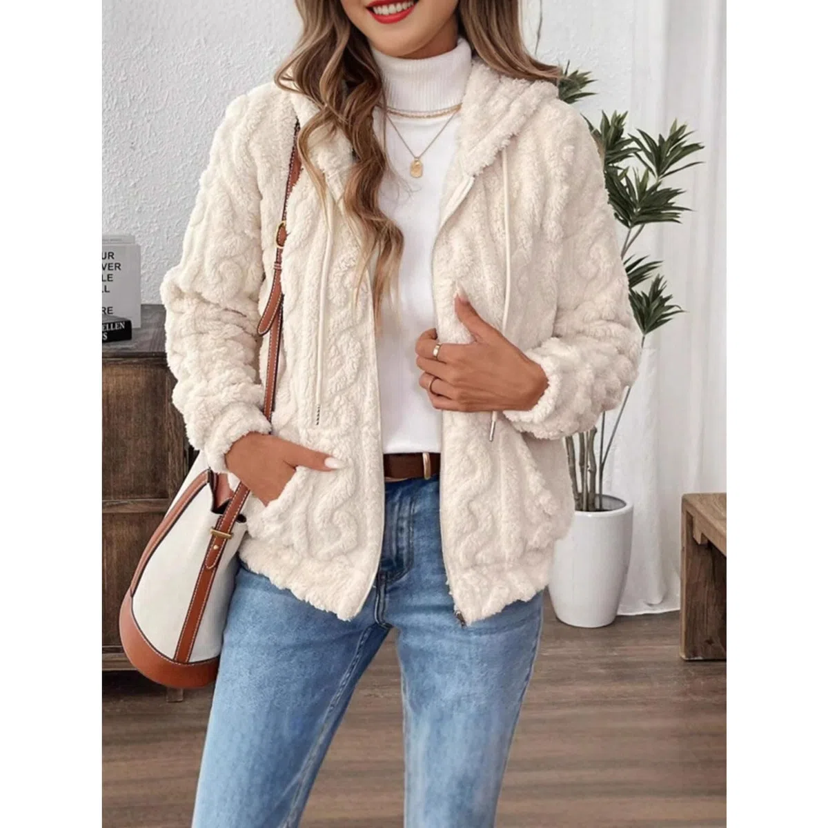 Yeenily Felpa Pile Donna con Zip Giacca Pile con Cappuccio Invernale Donna Giubbotto Invernale Felpa A Cappuccio con Tasca