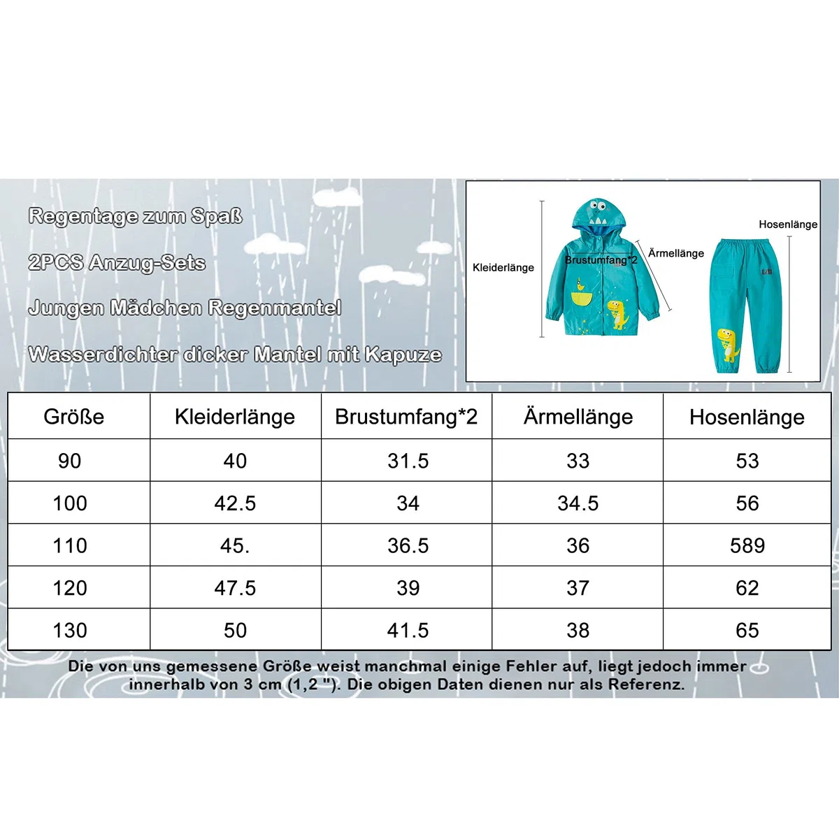 LZH Boys Raincoat Bambini Bambini impermeabili Girls con cappuccio, Pantaloni Giacca Vestito leggero 2 pezzi Set
