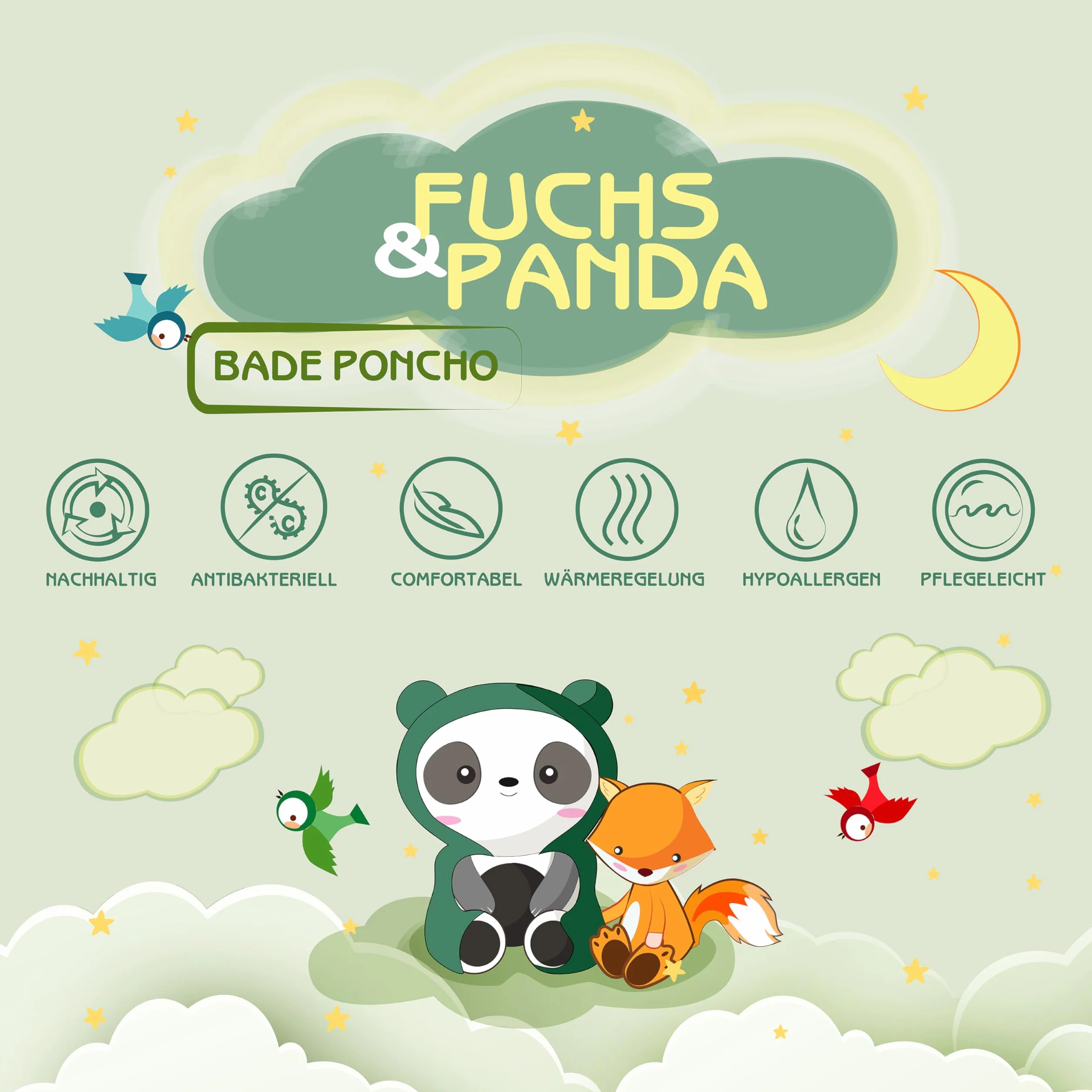 Fuchs&Panda® Poncho da Bagno per Bambini Extra Caldo e Morbido (100% Bambù) | Asciugamano Poncho Con Ottima Confezione Regalo (Rame-Verde)