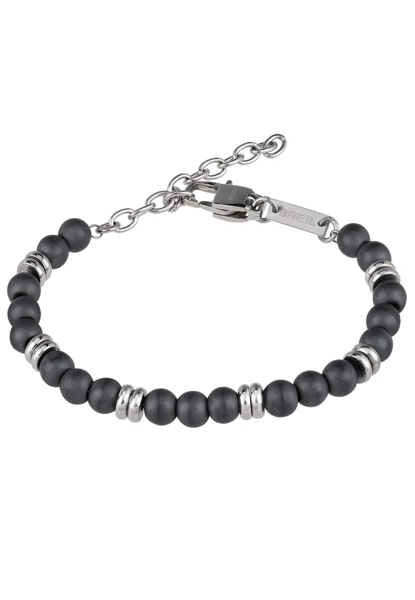 Breil, Collezione Artha, Bracciale Uomo, in Acciaio e pietre, con Proprietà Rilassanti e Pratica Chiusura a Moschettone, Lunghezza Regolabile 17-22 cm