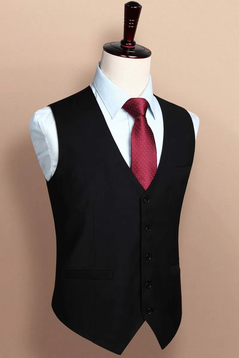 HISDERN - Gilet da uomo in cotone tinta unita, per feste di nozze e occasioni formali