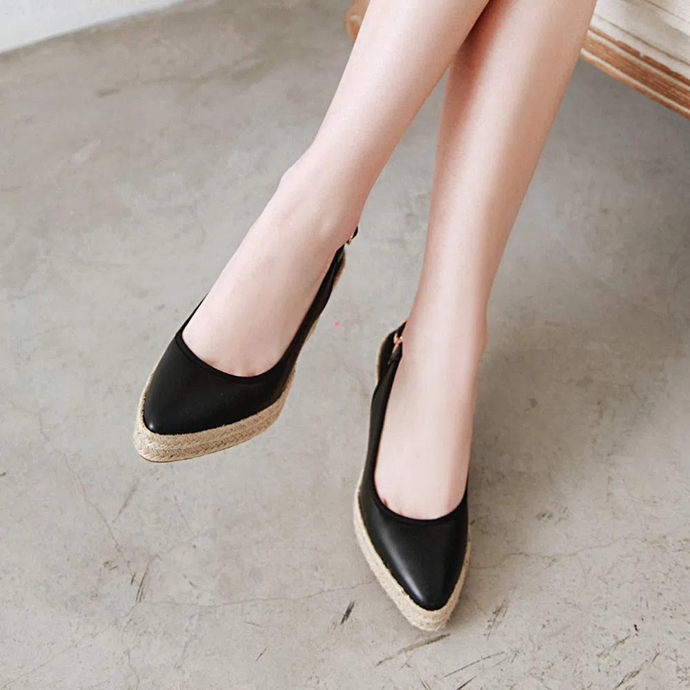 Scarpe Slingback da Donna, Espadrillas Zeppa Moda Décolleté Tacco Alto Appuntito con Plateau, Numero 32-44
