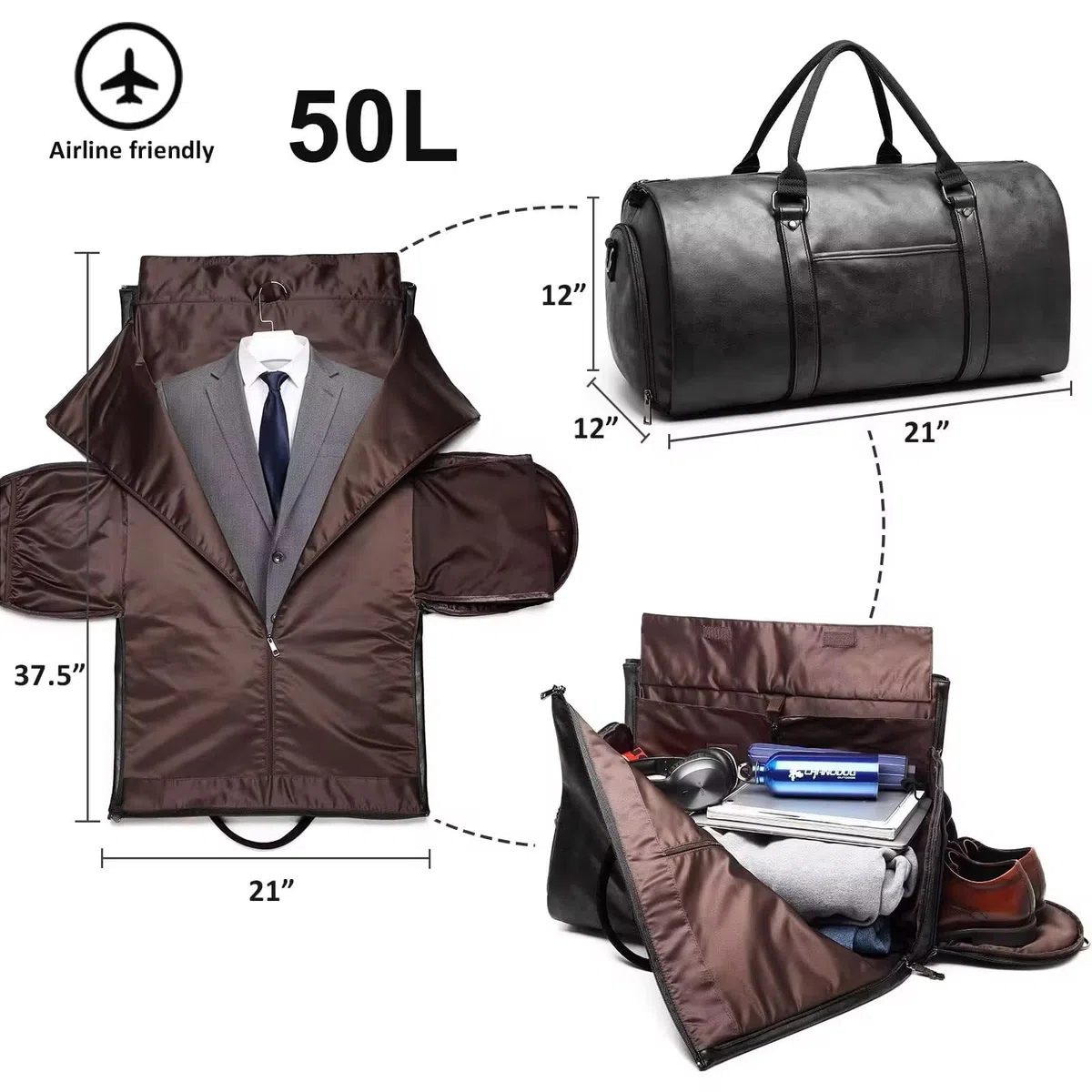 HEYOUTH Borsa da Viaggio Pieghevole,Porta Abiti da Viaggio,Borsa per Abito, con Tracolla e Scomparto,Impermeabile,per Matrimoni o Viaggi D'affari,Regali per Marito
