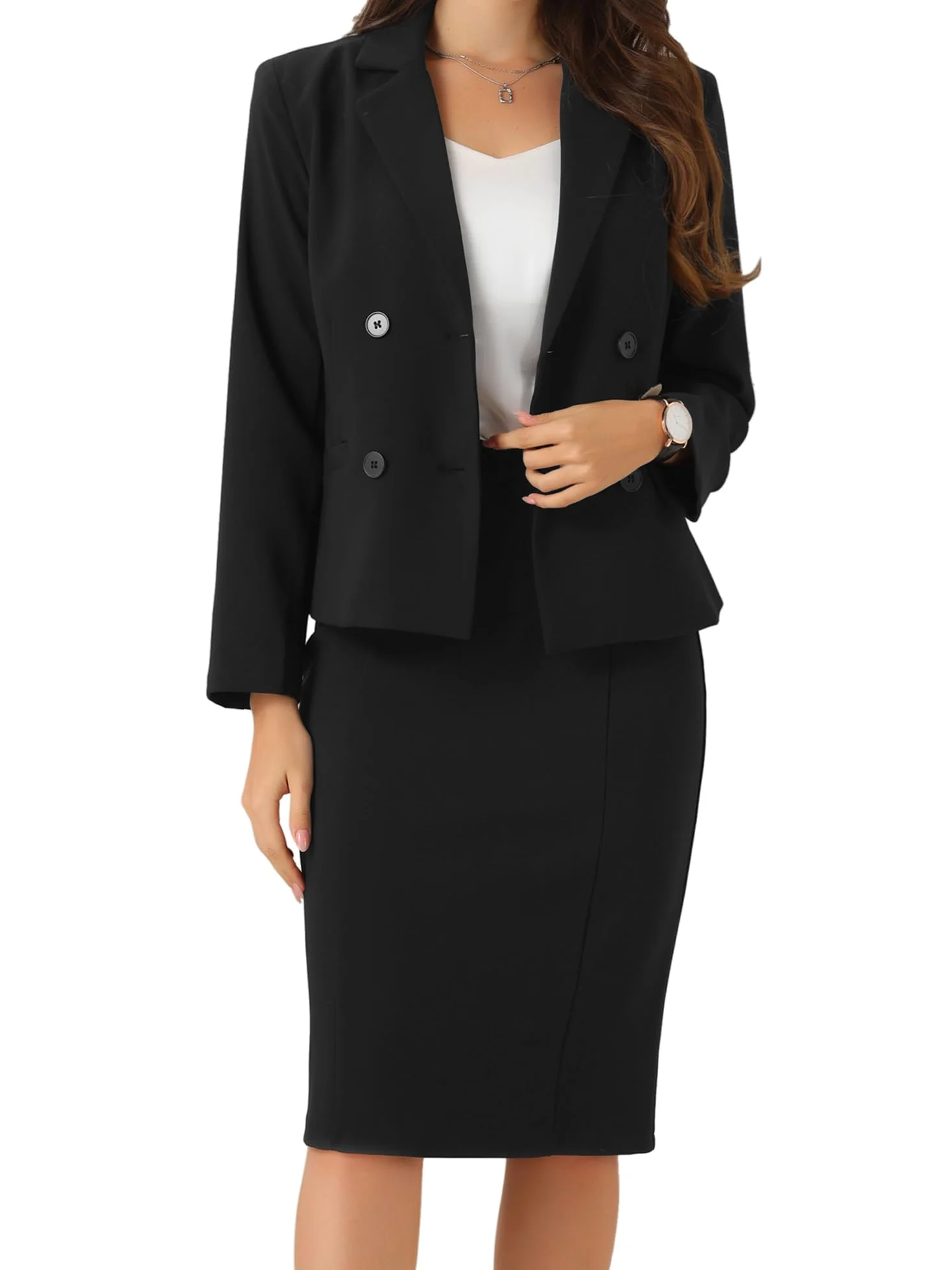 Allegra K Donna Tailleur da Lavoro A 2 Pezzi, Completo Giacca Blazer E Gonna A Maniche Lunghe