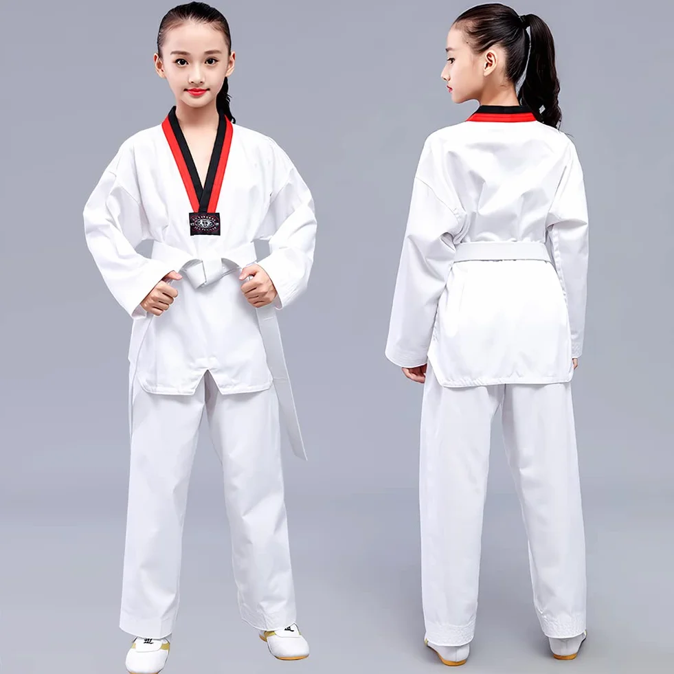 Tuta Taekwondo Bambino Uniforme Professionale per Arti Marziali Karate Costumi Taekwondo Bambina con Cintura