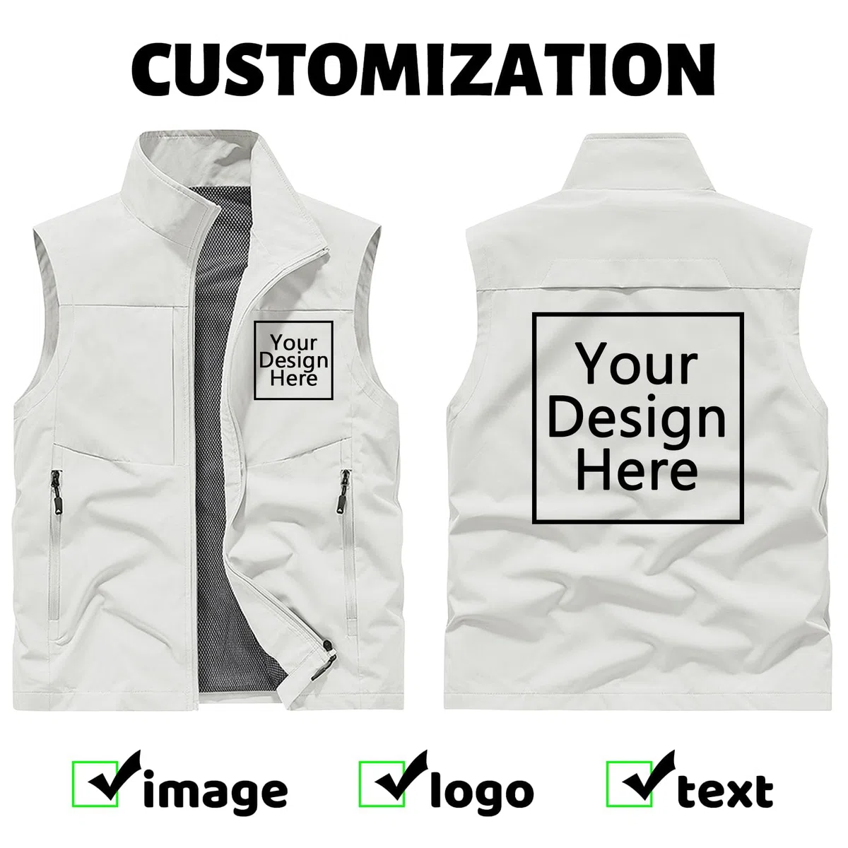 Gilet da uomo in softshell, casual, per pesca, fotografia, leggero, con tasche multiple, aggiungi il tuo design