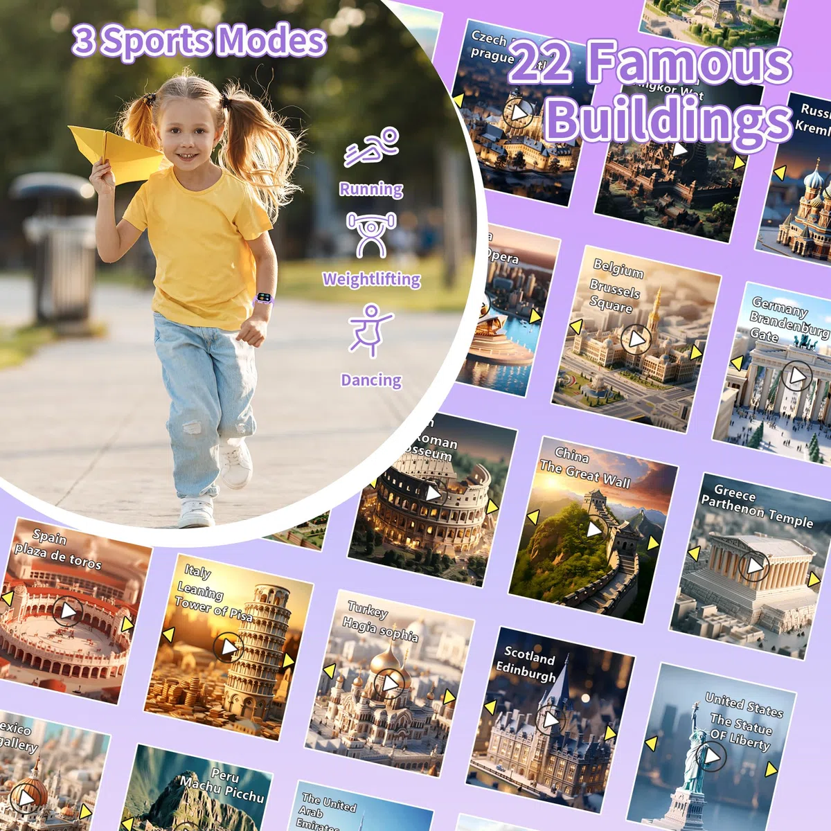 32 Giochi Smartwatch Bambini,smartwatch bambina con 22 Sfondi animati, Fotocamera,3 Modalità Sportive,Sveglia, Audiobook,Imparare la carta, Musica,Contapassi,registratore, Regali per ragazze e ragazzi