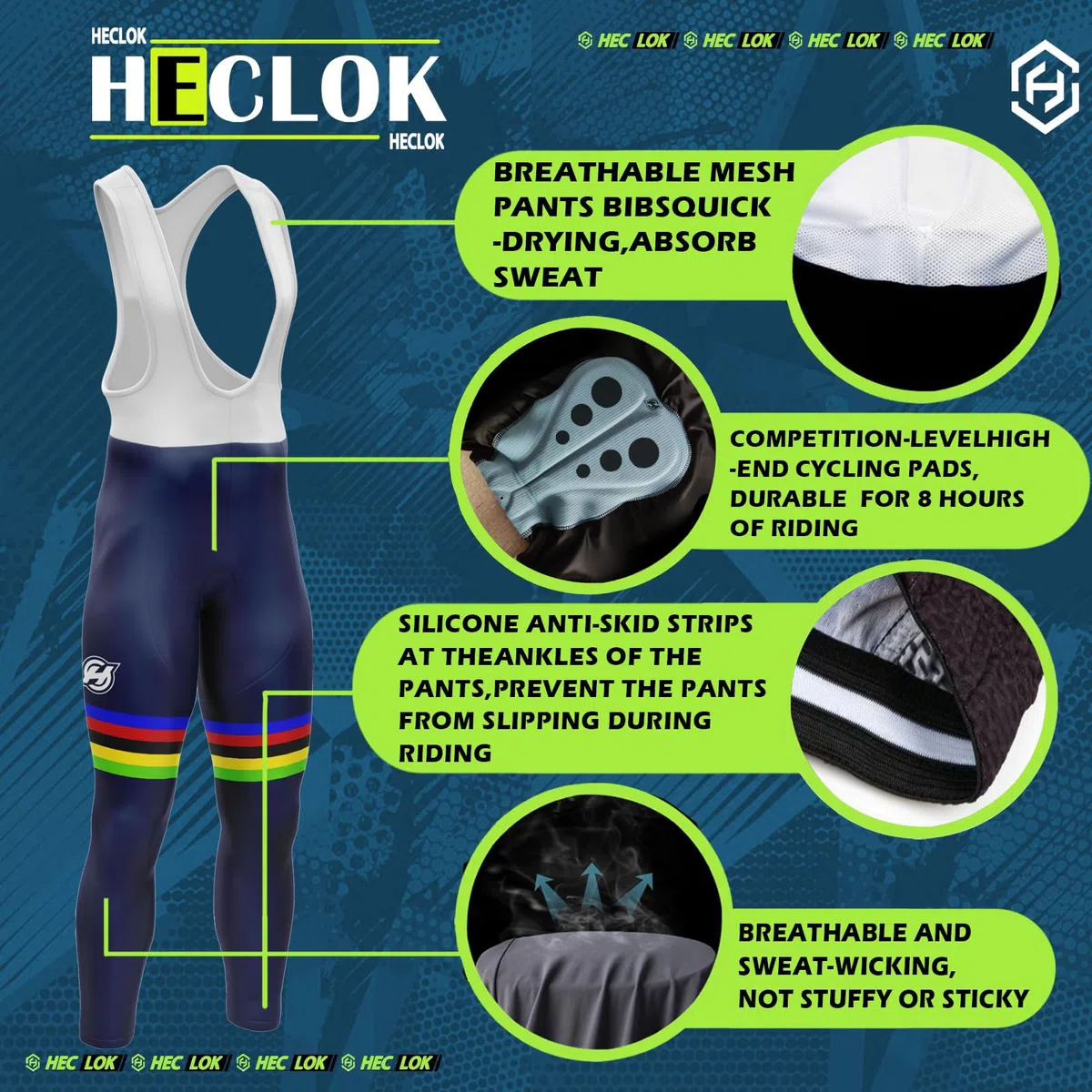 Salopette Ciclismo Uomo Lunga Ciclismo Pantaloni, imbottiti alta densità, termici, antivento, ad asciugatura rapida, pantaloni da bici invernali, leggings da bicicletta