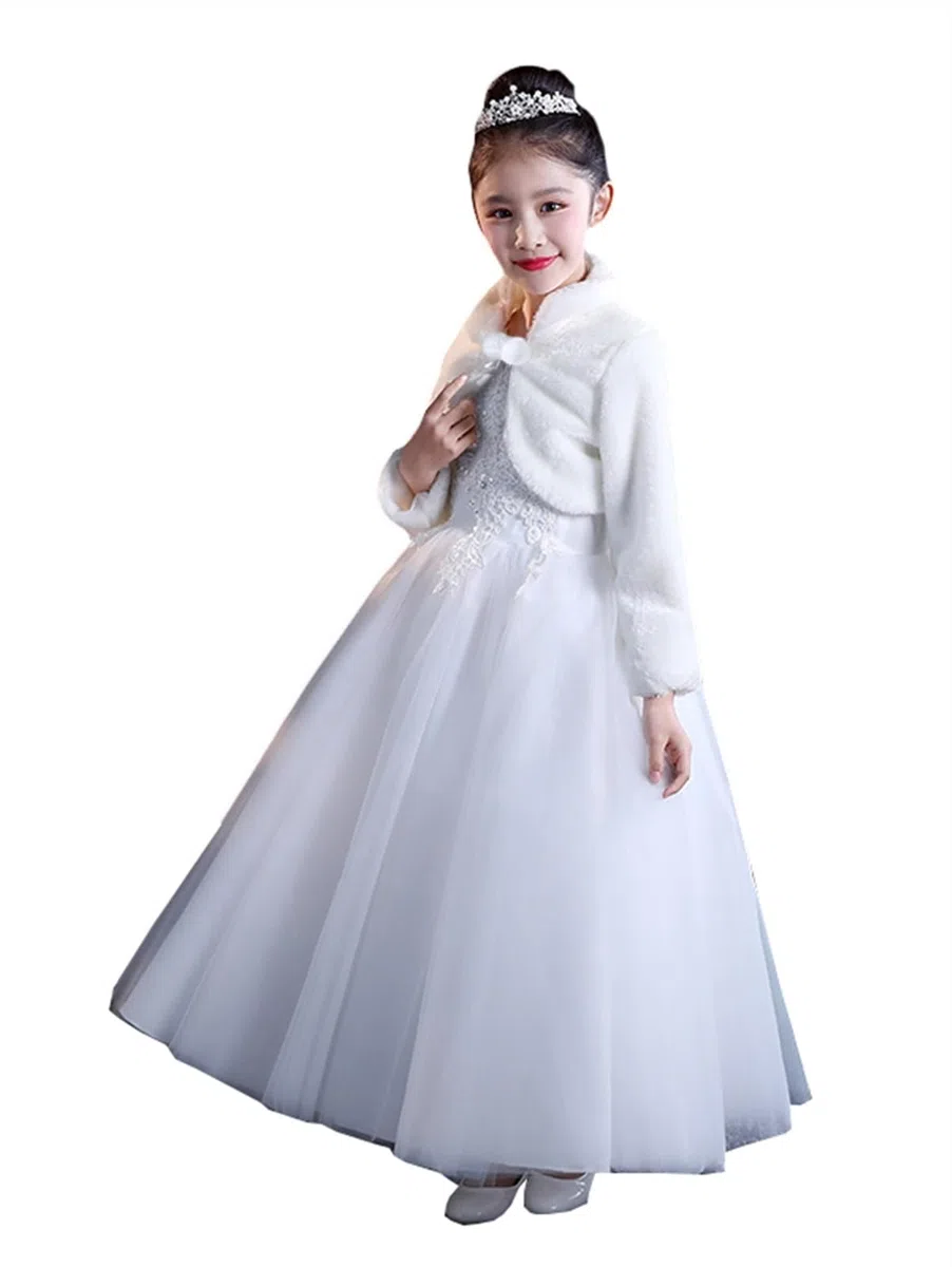 Pelliccia Ecologica Giacche Cardigan Bambine Ragazze di Fiore Principesse Bolero Pelliccia Finta Mantella con Manica Lunga