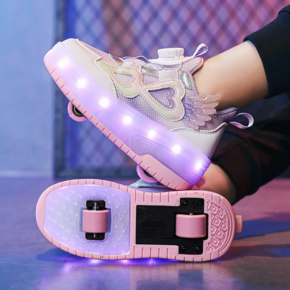 Mateju Scarpe con Rotelle da Bambina, Pattini a Rotelle Retrattili Automatici, Skateboard Sneakers Scarpe Sportive con Rotelle Doppia, Scarpe da Ginnastica Lucide Moda per Bambini