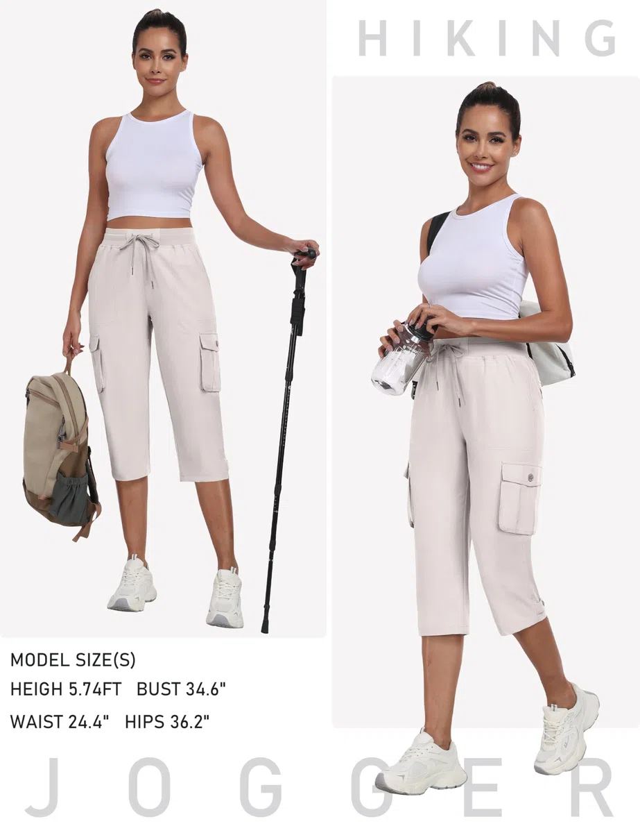 MoFiz Pantaloni Cargo Capri da Donna Estivi Pantaloni a 3/4 Trekking Sportivo Pantalone Leggero con Tasche