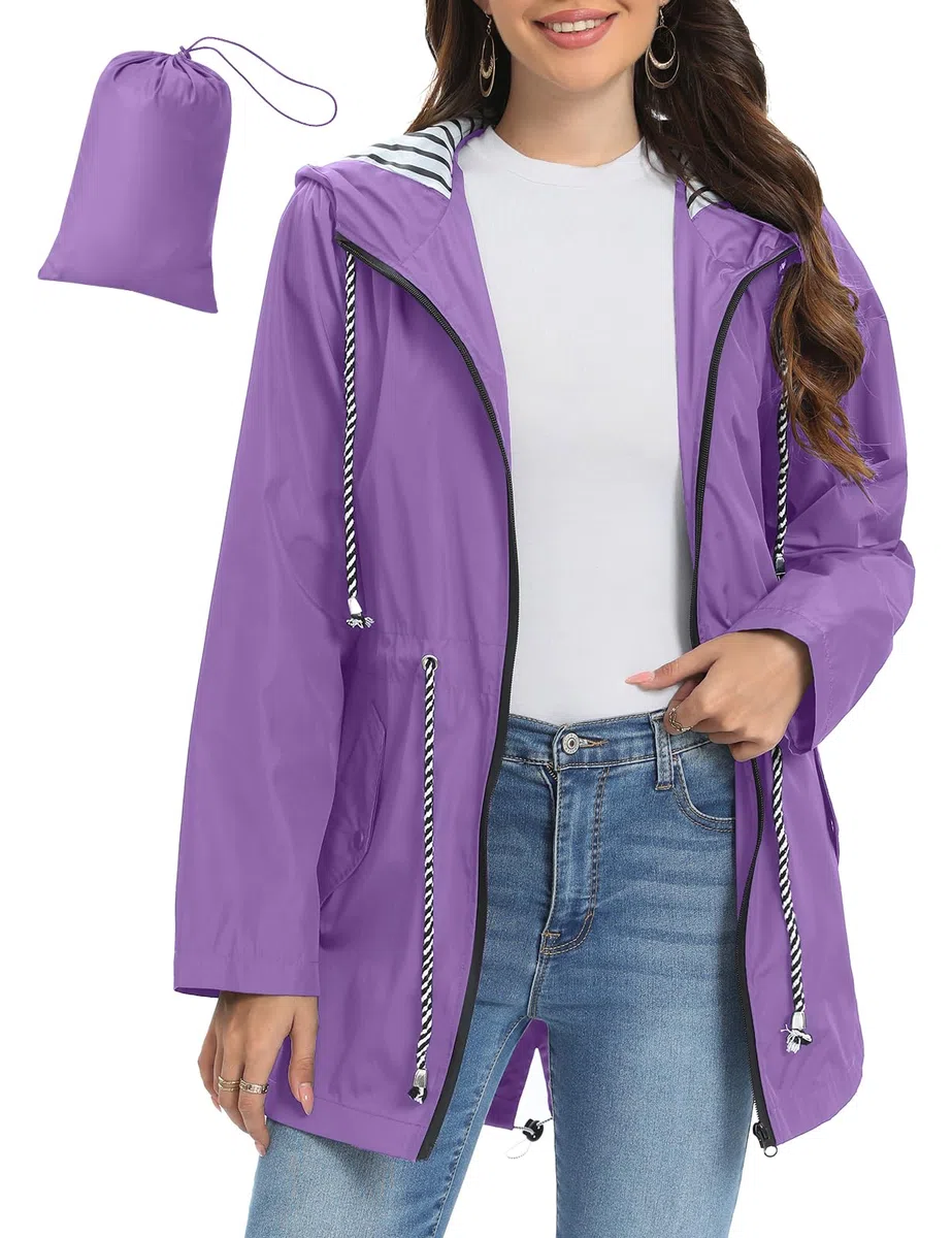 UMIPUBO Giacca Impermeabile Donna Leggera Giacca Antipioggia Antivento Lungo Trench Con cappuccio Traspirante Giacca a Vento Raincoat per All'aperto Campeggio Trekking
