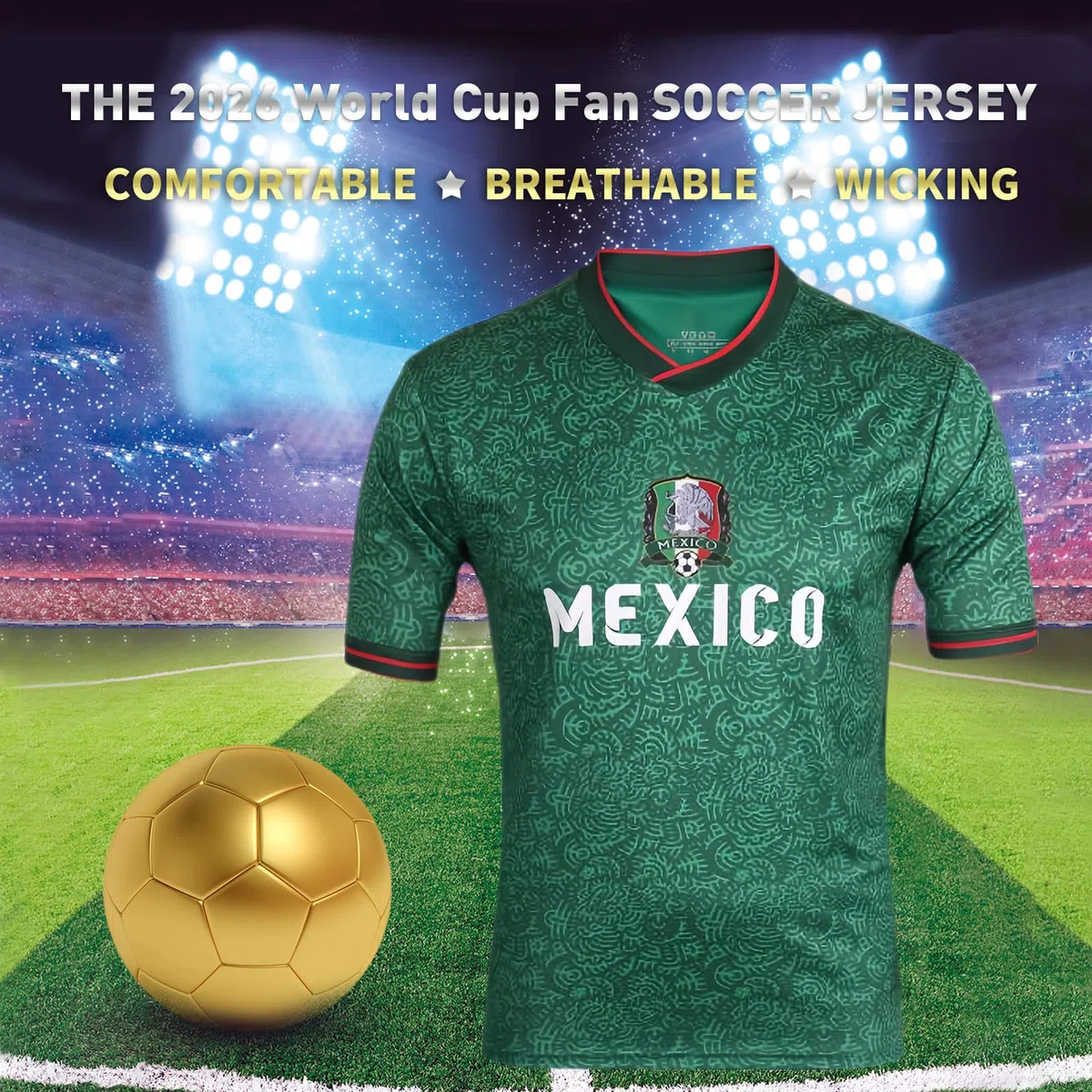 Maglia da calcio per tifosi della Coppa del Mondo 2026 - Argentina, Brasile, Messico e USA, Messico, L