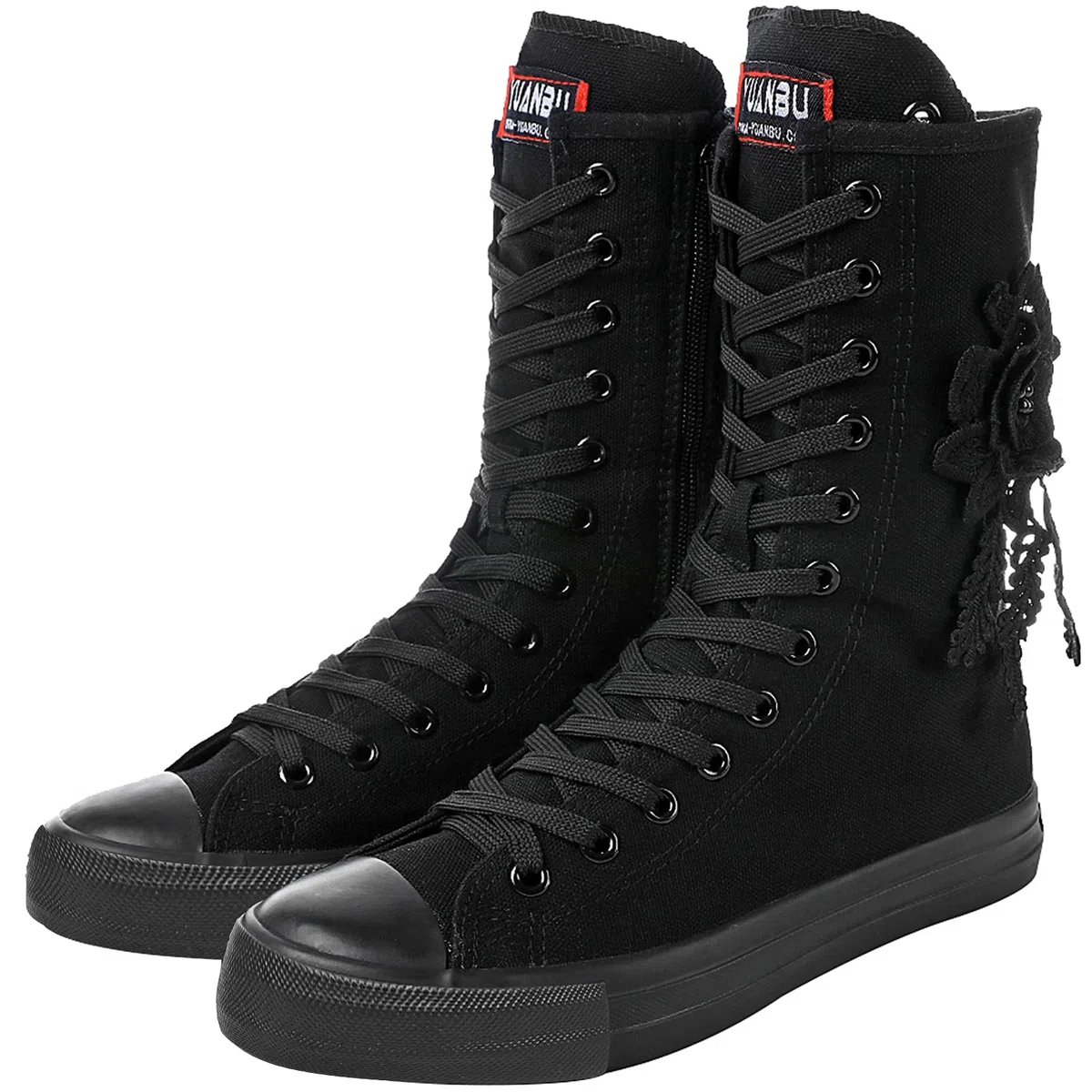 rismart Donna Tela Stivali Metà Polpaccio Floreale High Tops Stringate Scarpe