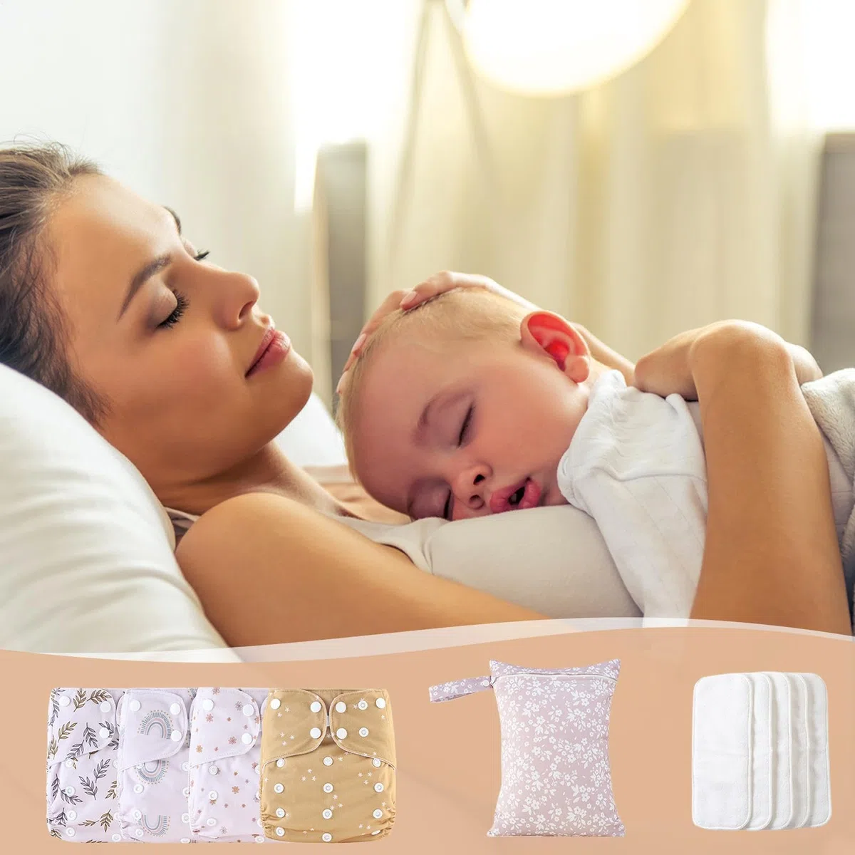Pannolini riutilizzabili per, pannolini lavabili per, pannolini per bambini riutilizzabili regolabili, 4 fodere assorbenti e traspiranti, copertura impermeabile con 4 inserti e 1 borsa