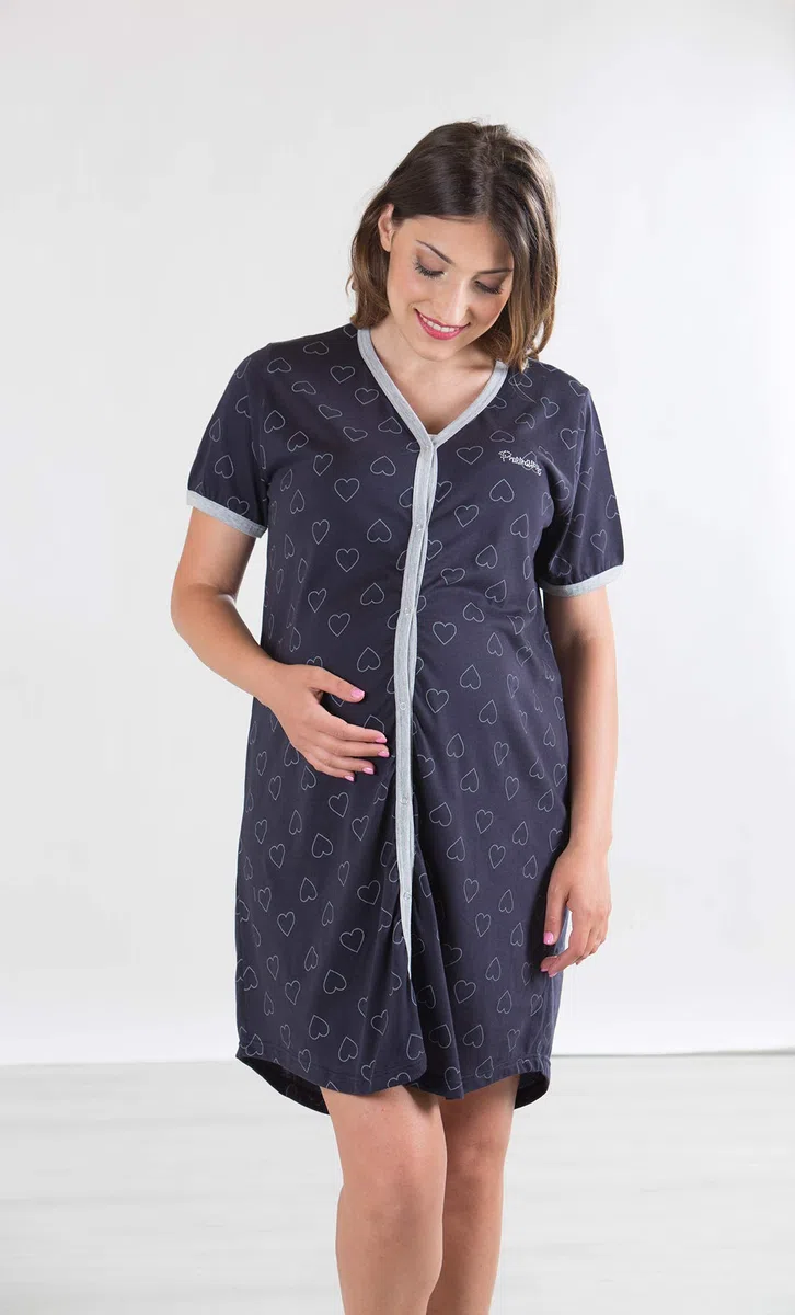 Premamy - Camicia Clinica per Donna, Modello Svasato, Materiale Anallergico, Pre-Post Parto