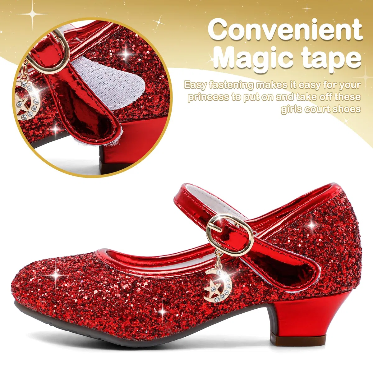 5-10 Anni Scarpe Principessa Bambina Eleganti Glitterate Ballerine con Tacco per Ragazza