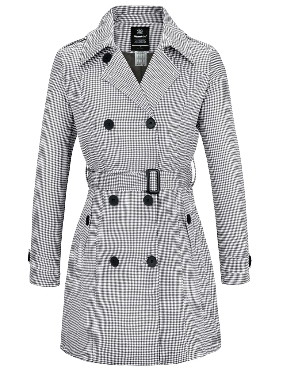 Wantdo Cappotto Donna Primaverile Leggero Classico Trench Doppiopetto Lungo Parka Impermeabile Antivento Trenchoat con Cintura