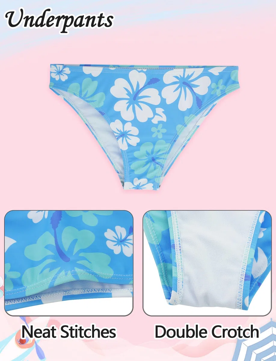 SEAUR Bikini da bambina con gonna, 3 pezzi, costume da bagno stampato, costume da bagno imbottito, per 140-170 cm