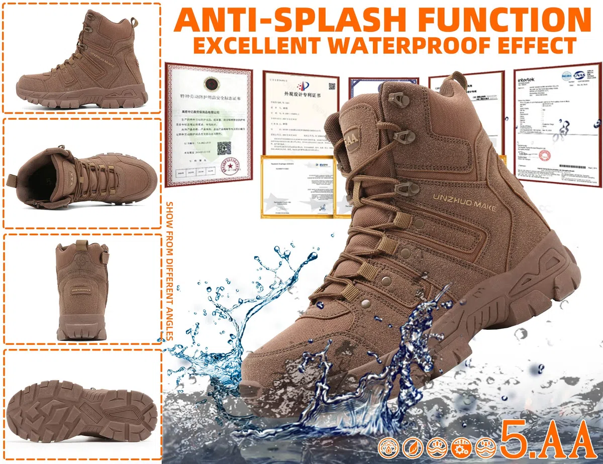 B2122 Stivali militari alti da uomo Scarpe da combattimento militari durevoli Impermeabili Traspiranti Escursionismo tattico Cerniera Stivali tattici esterni per forze dell'ordine Esercito