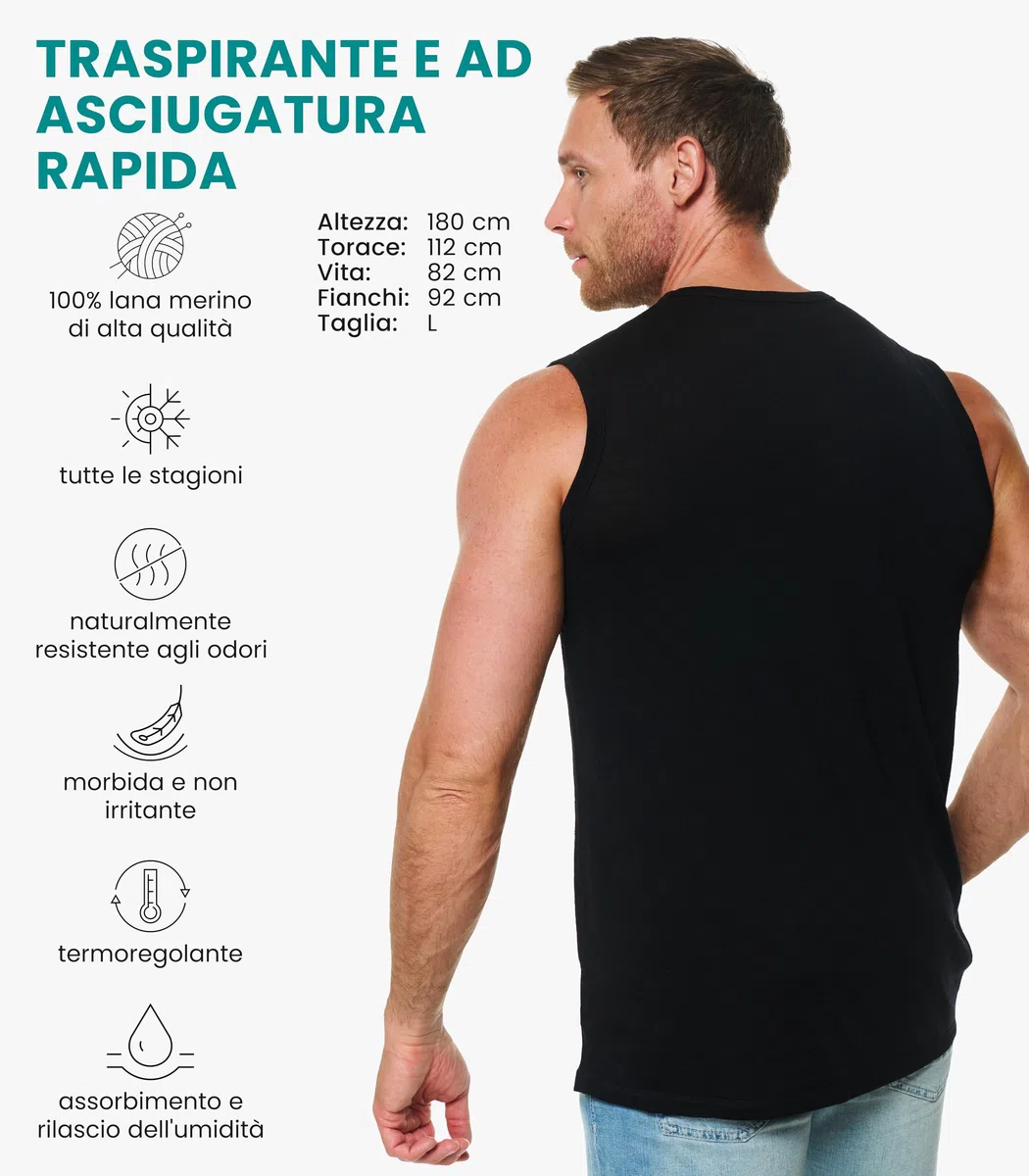 Merino.tech T Shirt Lana Merino - Intimo Termico Uomo Lana Merinos - Maglietta Trekking Uomo con Strato Base Leggero