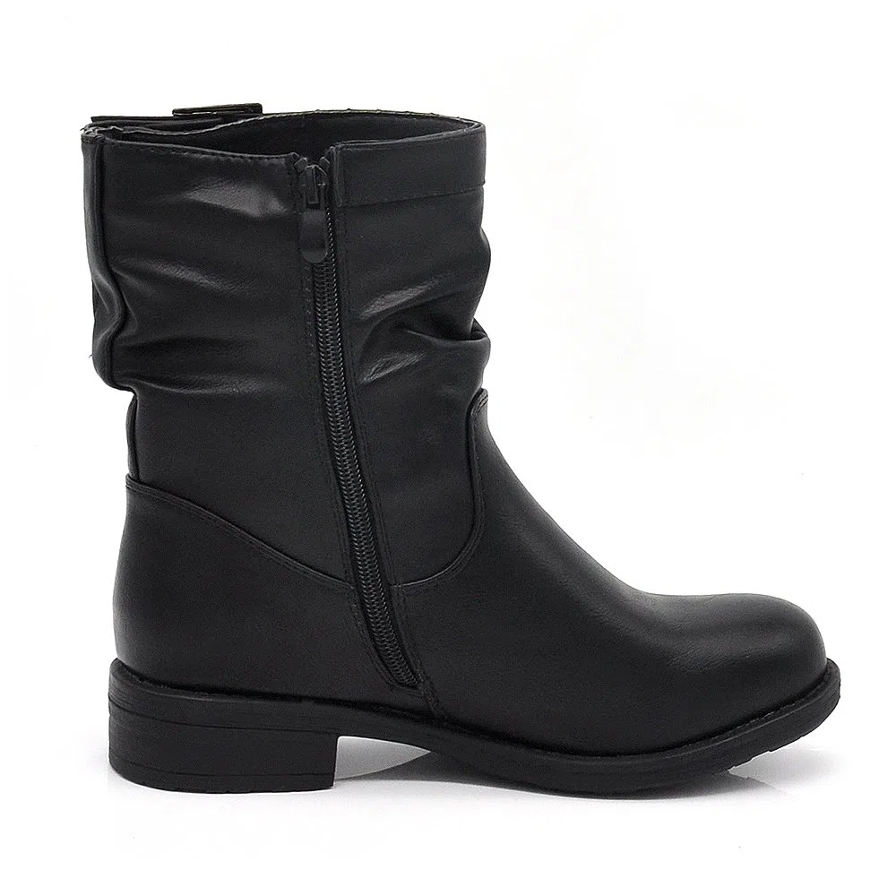 IF Stivali Stivaletti Anfibi Biker Motociclista Arricciati Caviglia Con fibia Da Donna G680