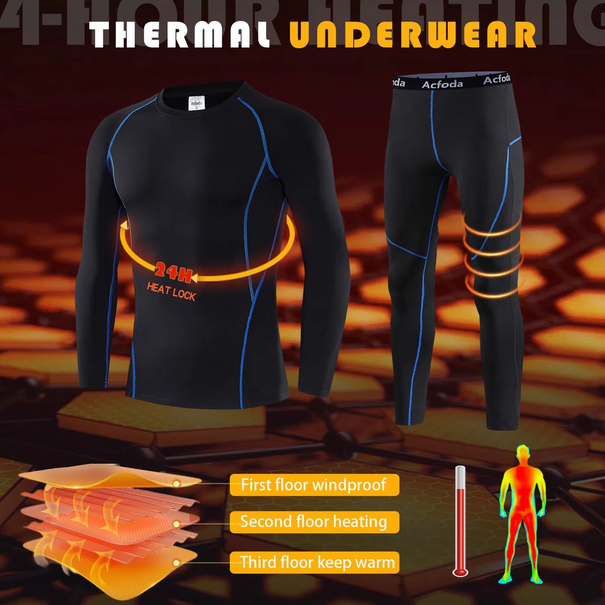 Acfoda Biancheria Funzionale Termici da Uomo Traspirante Asciugatura Rapid Abbigliamento Termico Intimo per attività all’Aria Aperta Ciclismo Corsa Allenamento Sci, S-XXL