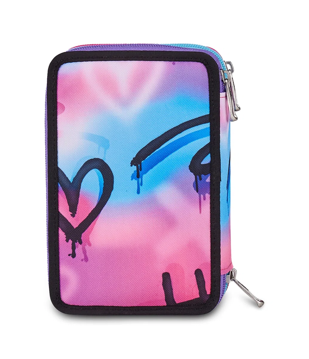Seven Astuccio Scuola Elementare, 3 scomparti, Medie, con Matite, Pennarelli, Penne, 3 Zip, Purple Flare, Bambina e Ragazza, rosa/nero