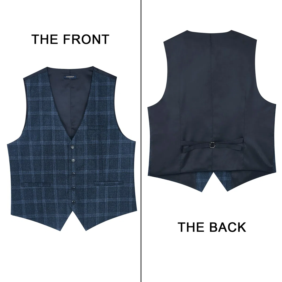 HISDERN Gilet da Abito da Uomo a Quadri Classico Elegante Panciotto Uomo in Cotone Formale Casual Scozzese Senza Maniche da Matrimonio con Tasche