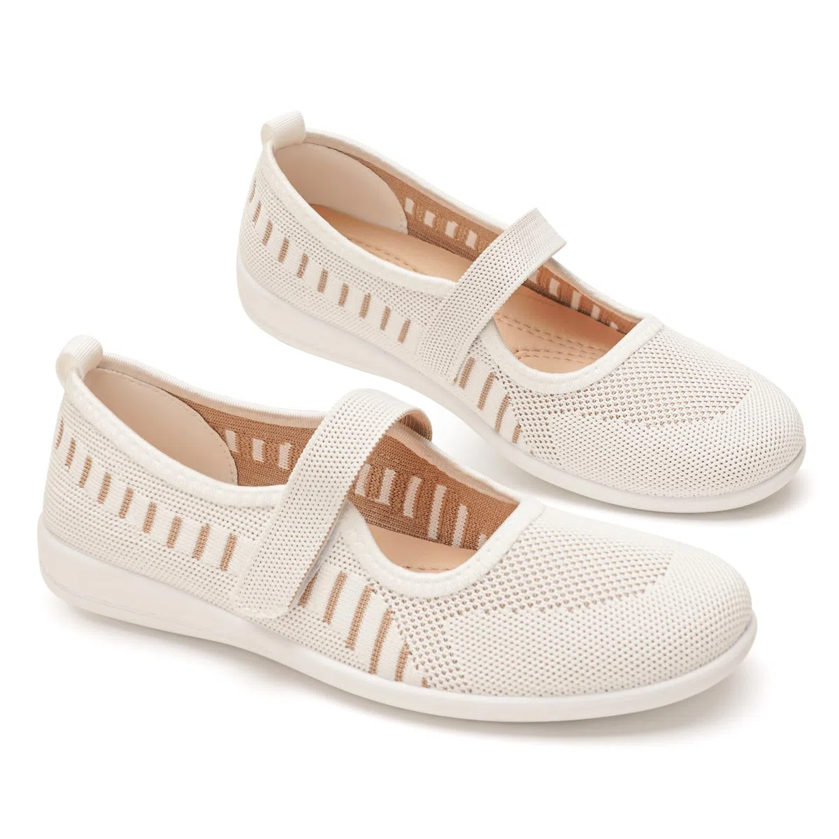 GLAMORA Merceditas Ballerine Mary Jane con Cinturino Scarpe Basse Traspiranti Elastiche Leggere Comode Antiscivolo in Tessuto Knit Comfort