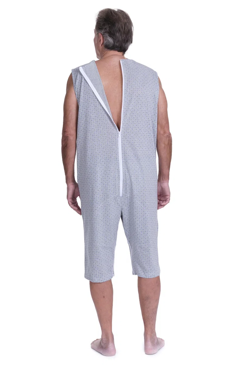 FERRUCCI COMFORT Pigiama Tutone Sanitario Estivo Smanicato in Cotone - 9008/8 - Adatto per Anziani, Incontinenza, Alzheimer, Pantalone Corto, Fresco (Grigio, XL)