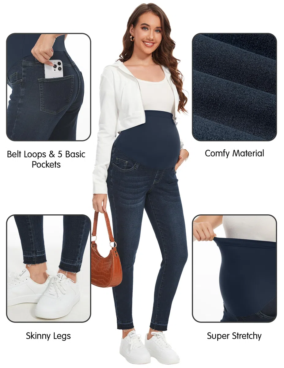 PACBREEZE Jeans premaman da donna sopra la pancia skinny pantaloni in denim elasticizzati comodi pantaloni slim gravidanza