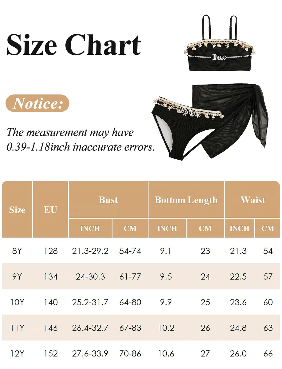 Happy Cherry Bikini Ragazze 3 Pezzi Costume da Bagno Mode Decorazioni di Conchiglie con Gonna da Spiaggia Bambina Costumi Tankini Estivo 8-12 Anni