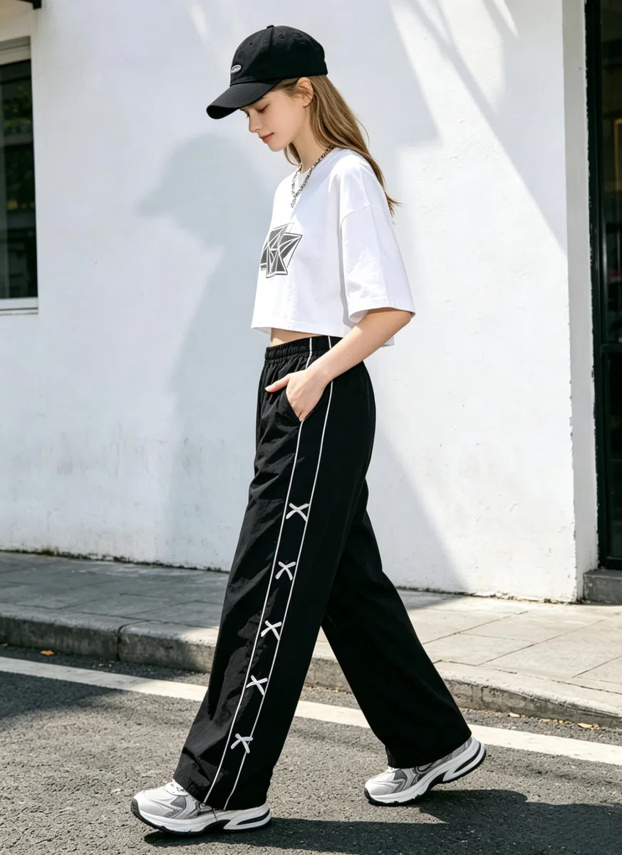 Rolanko Ragazze Pantaloni Vita Elastica Paracadute Pantaloni da Impermeabili Jogging Fit Largo con Fiocco per Bambini