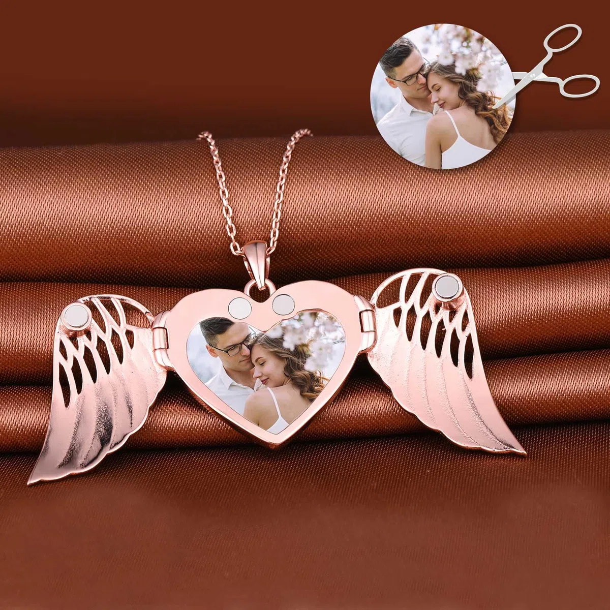 MicLee Collana Ciondoli Cuore di Foto da Donna in Argento 925 Pendenti Medaglioni con Foto Creativo Collane di Ala - Piuma Ciondolo Apribile