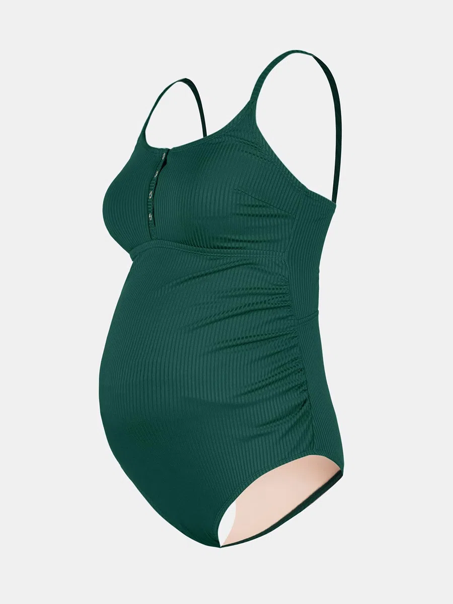 CUPSHE Costume da bagno da donna Maternity con scollo a U bottoni automatici dopo la gravidanza a coste monopezzo costume da bagno