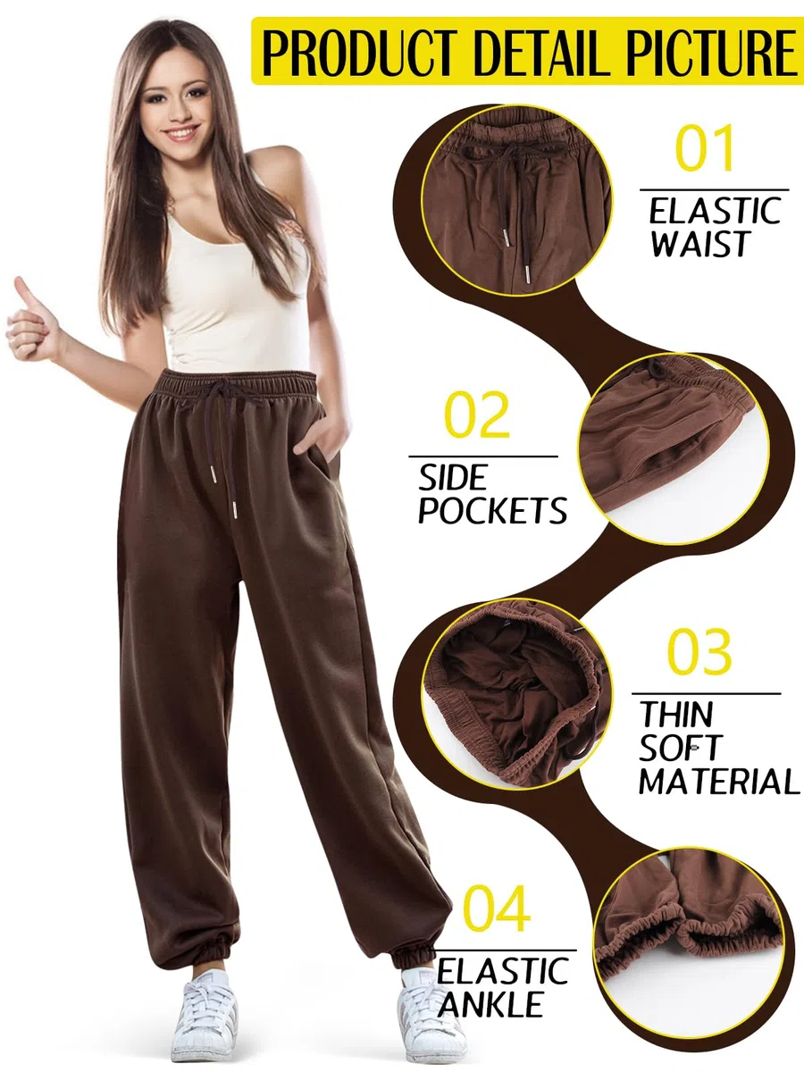 EBANKU Pantaloni Sportivi da Donna con Fondo Aderente con Tasche Tuta Tinta Unita Pantaloni Larghi in Vita Elastica per Hip Hop Casual, Palestra e Jogging