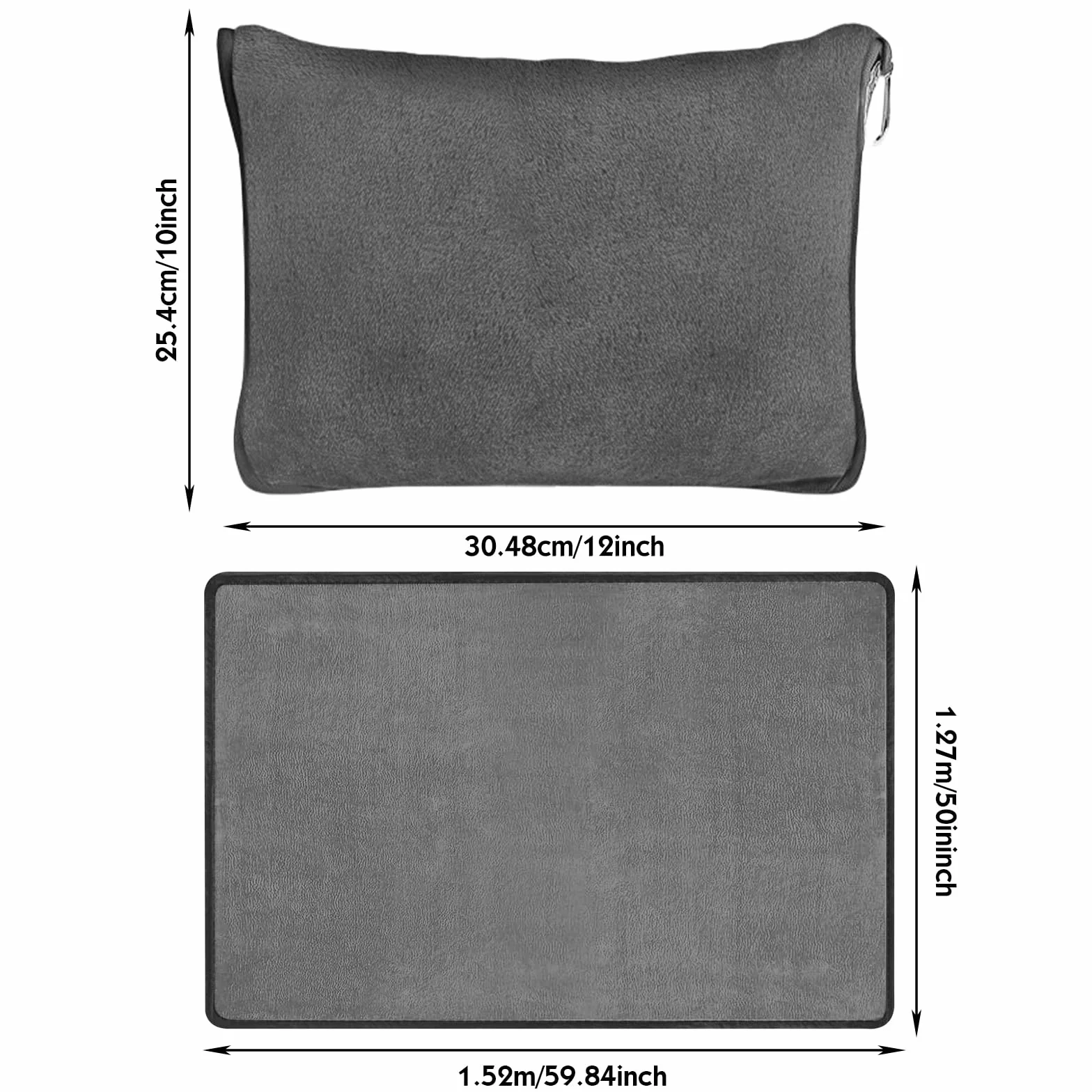 Coperta Cuscino 2 in 1 Grigia Ultraleggera Morbida e Calda per Viaggio e Auto 127×152cm