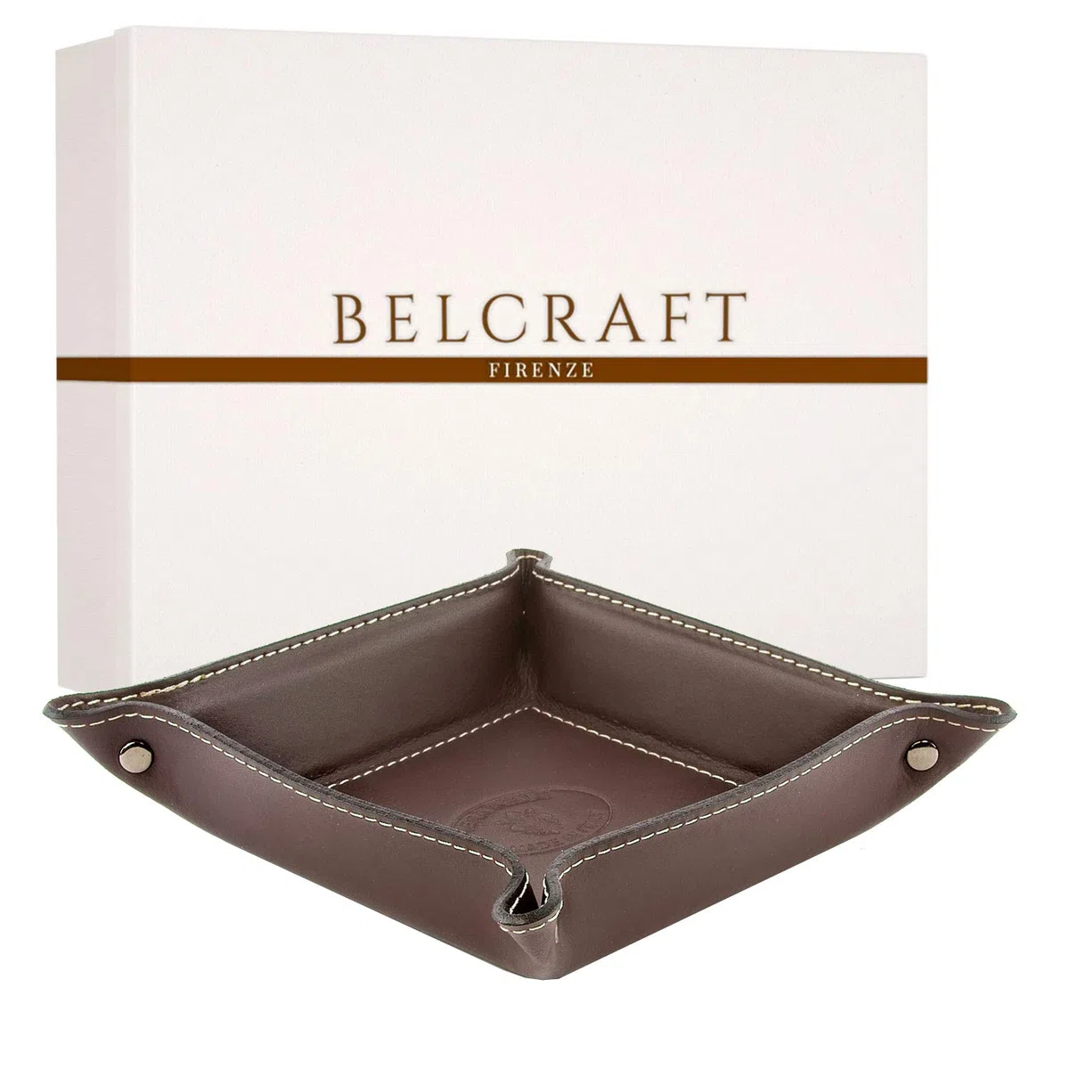 Belcraft Orvieto Svuotatasche in Pelle, Realizzato a mano da Artigiani Toscani, Porta Oggetti, Taupe (19x19 cm)