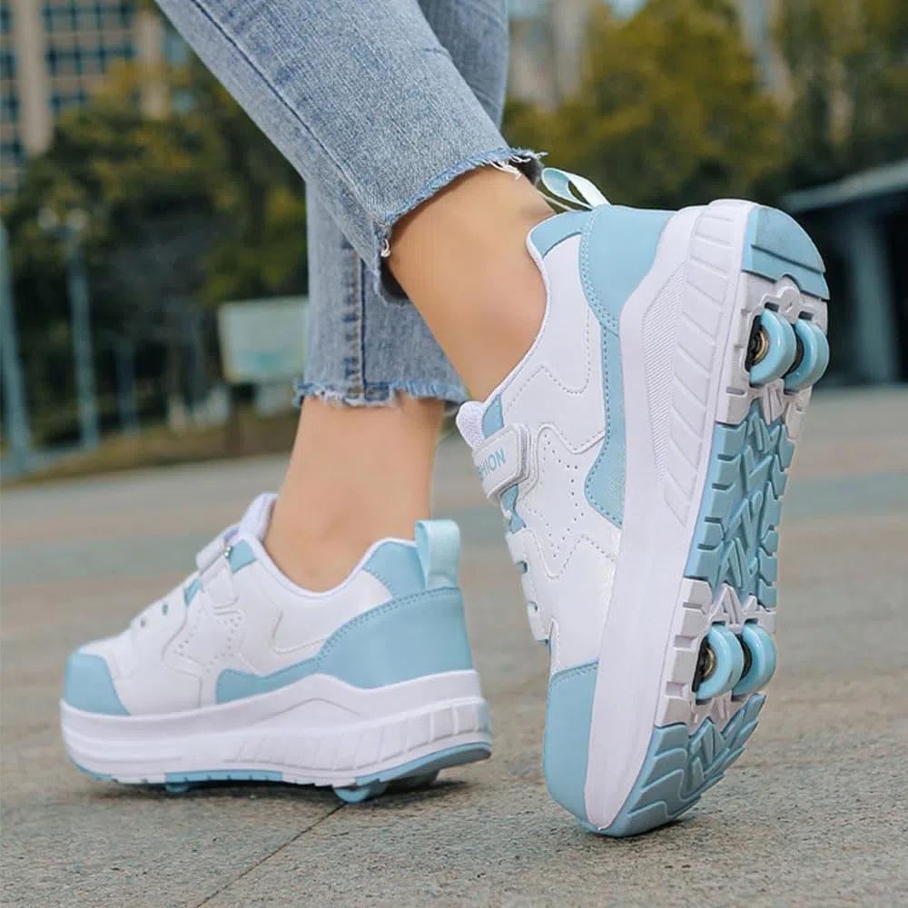 Scarpe con Rotelle Bambina, Hiseng Scarpe con Rotelle Bambino Sportive Scarpe da Skateboard Skateboard Sneakers Outdoor Multisport Scarpe da Ginnastica da Pattini per Ragazze Ragazzi Rosa Azzurro Nero