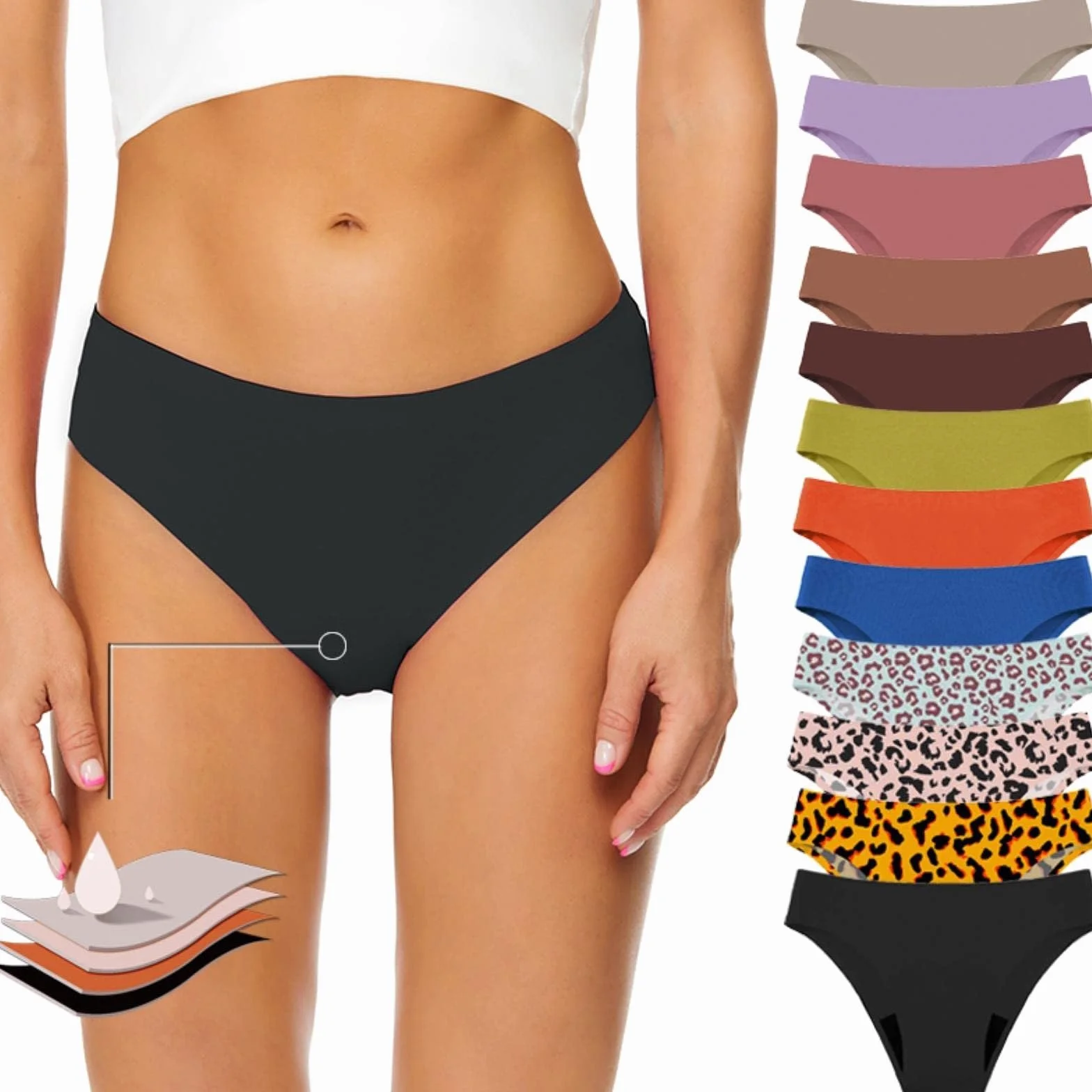 Generico Costume Ciclo Mestruale Donna 4 Strati a Prova di Perdite Mestruale Slip Vita Bassa Mestruali Mutande per Ciclo Medio Costume da Bagno per Adolescenti Ragazze Donna