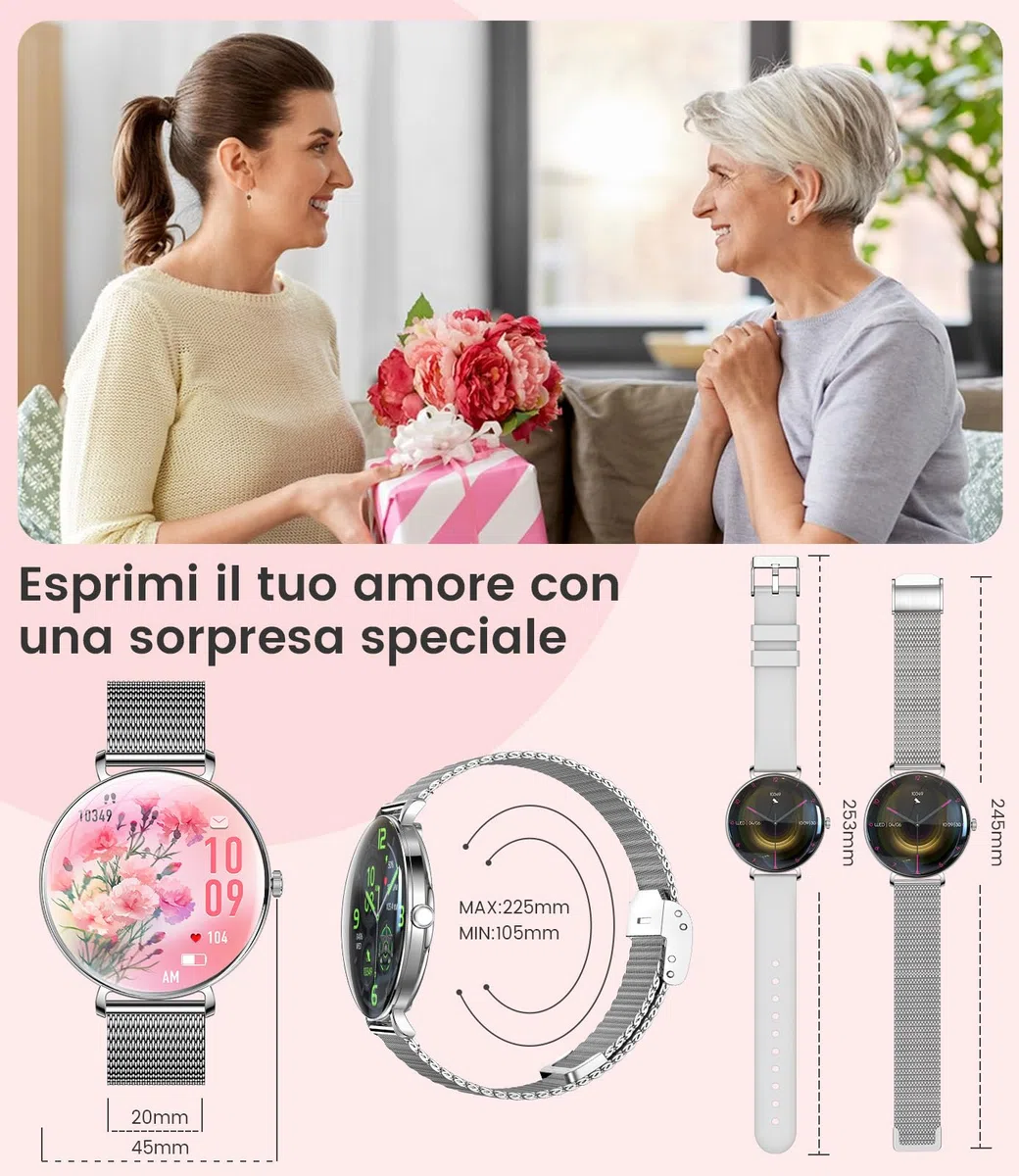 LIGE Smartwatch Donna con Chiamate,1,43" AMOLED Orologio Fitness Ultra Sottile con 2 Cinturini, 100+ Modalità Sportive, 24H Cardiofrequenzimetro, Monitoraggio Sonno, Ciclo Mestruale per Android iOS