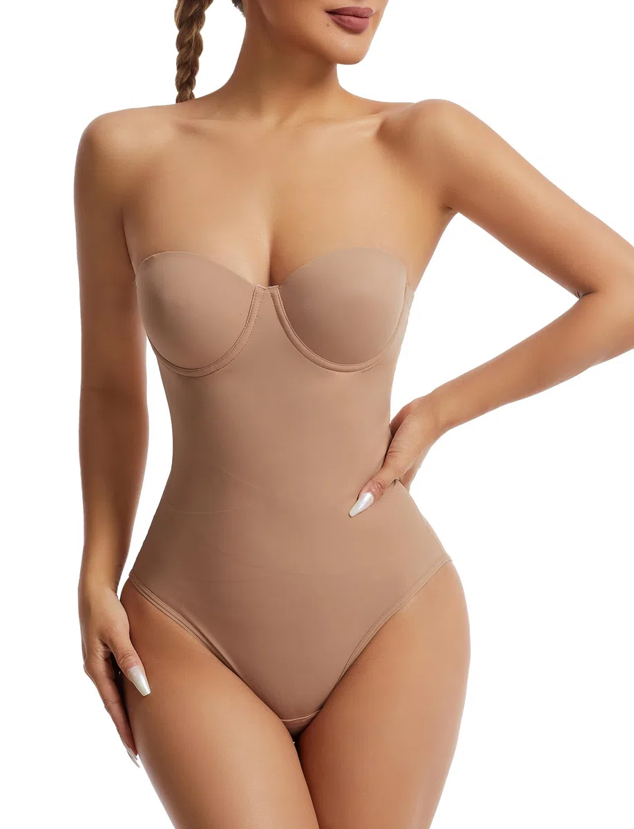 FEOYA Body modellante da donna per controllo della pancia, senza spalline, body modellante con reggiseno modellante e spalline rimovibili, schiena bassa, gilet dimagrante