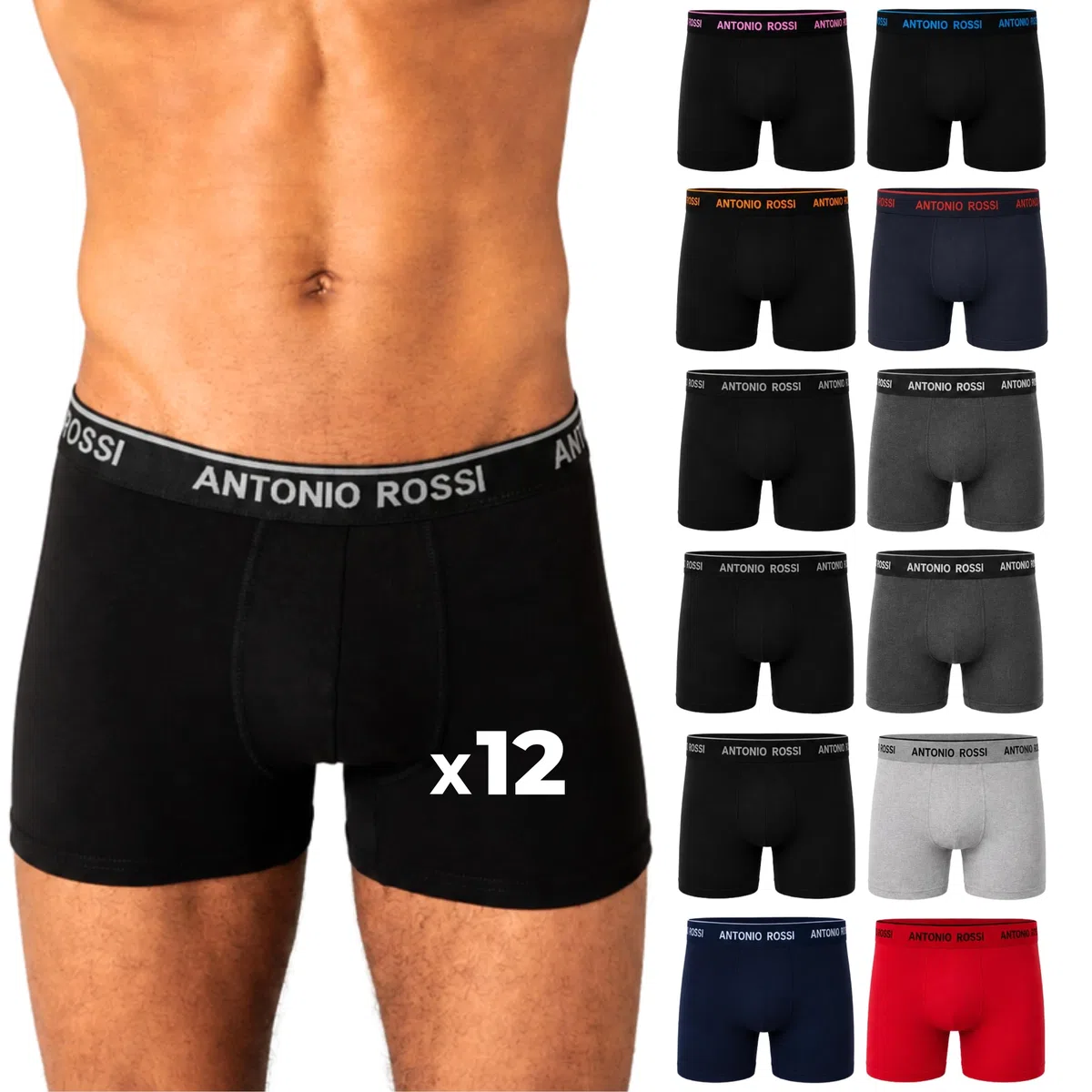 Antonio Rossi Antonio Rossi (Confezione da 12) Boxer Aderenti da Uomo Fitted Boxer Hipsters Uomo (Pacco da 12)