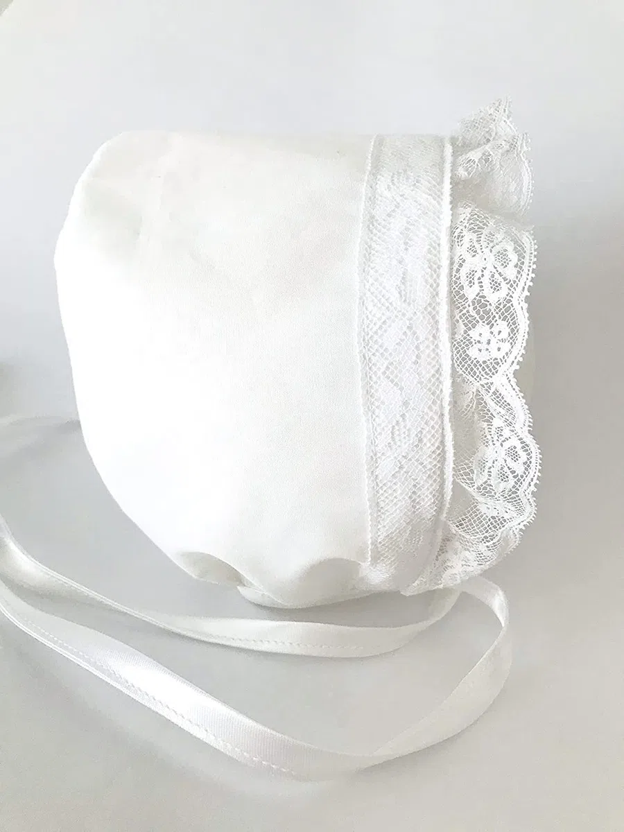 Tulle e MERAVIGLIE Cuffietta Bianca in Cotone per Bambina, Cuffietta Battesimo Fatta a Mano, Regalo Babyshower