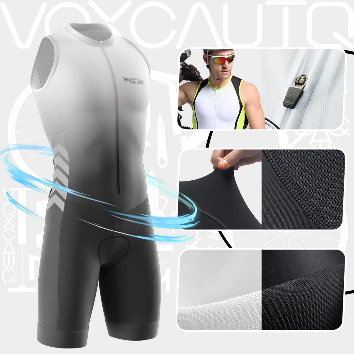 Tuta Triathlon Uomo Senza Maniche – Tessuto Lycra Traspirante per Nuoto, Ciclismo e Corsa | Assorbe l’Umidità & Alta Elasticità